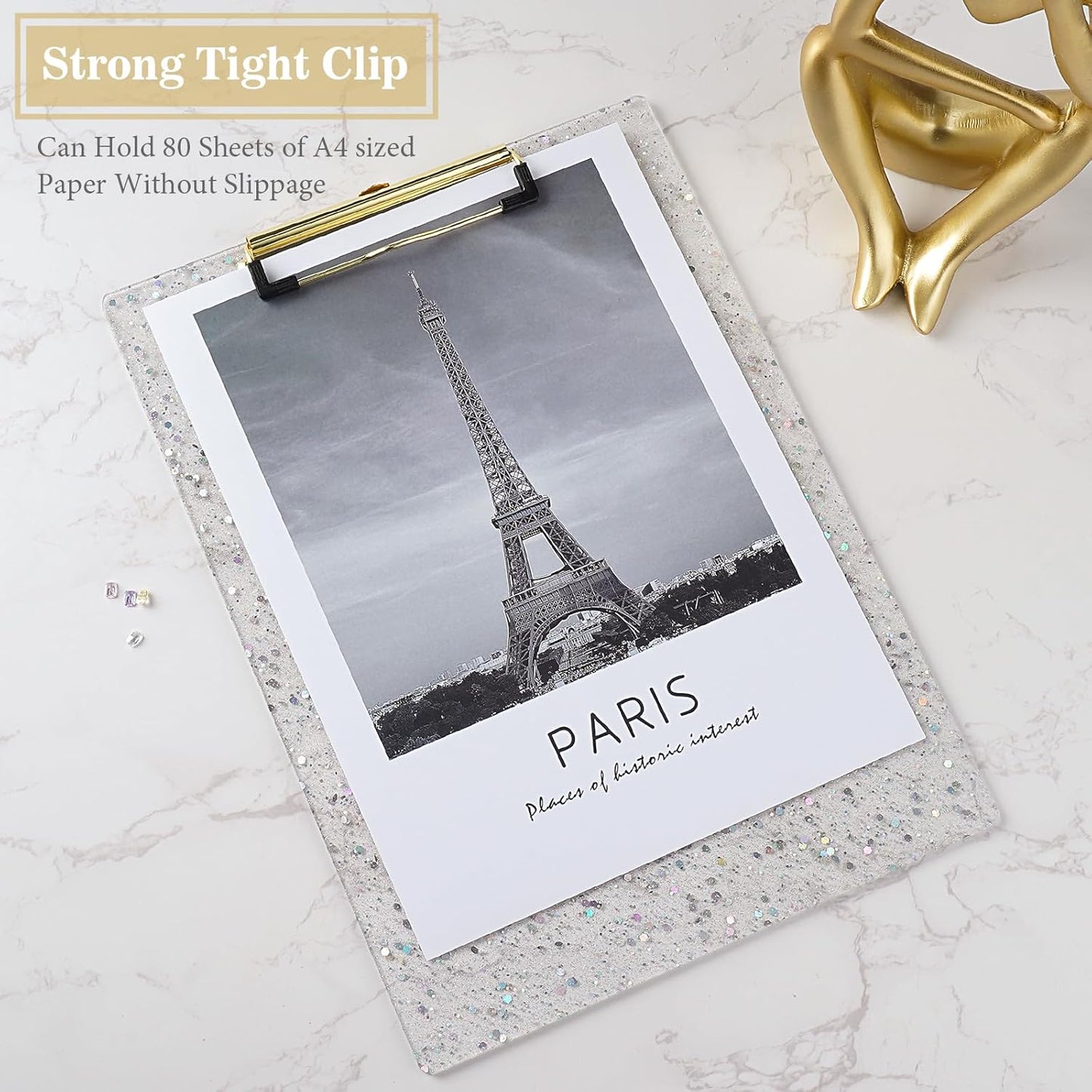 Hongri Plastic Acrylic Glitter Clipboard, 8.5x11" Stardard Letter A4 Size Clipboards for Classroom, Taecher, Women.Cute Confetti Clip Board, Office Supplies, School Supplies.