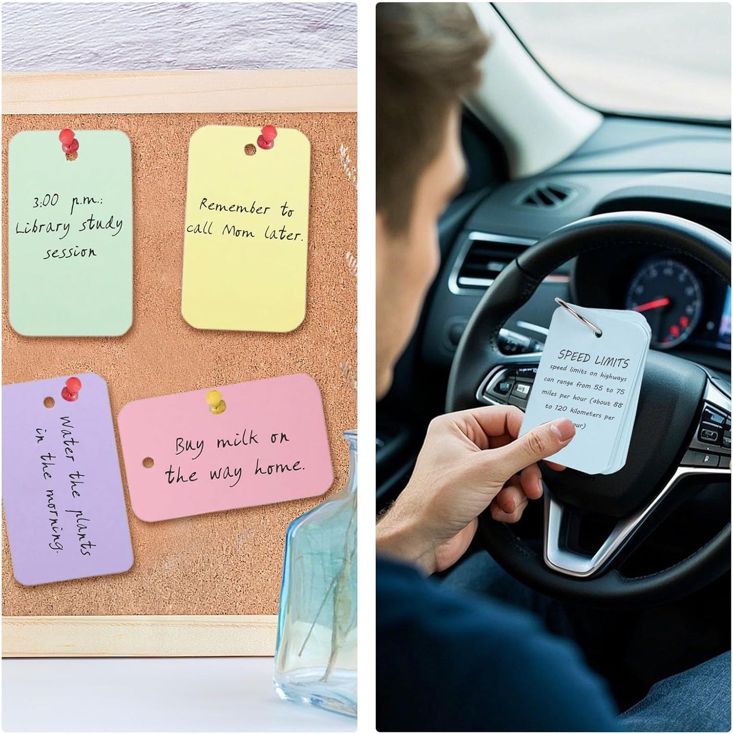 Koogel 1500PCS Colored Index Cards with Binding Rings Bulk, 2.2 x 3.5 Inches Blank Flash Cards Bulk, Easy Flip Portable Small Notecard Memo Scratch Pads for Studying School Supplies College, 7 Colors