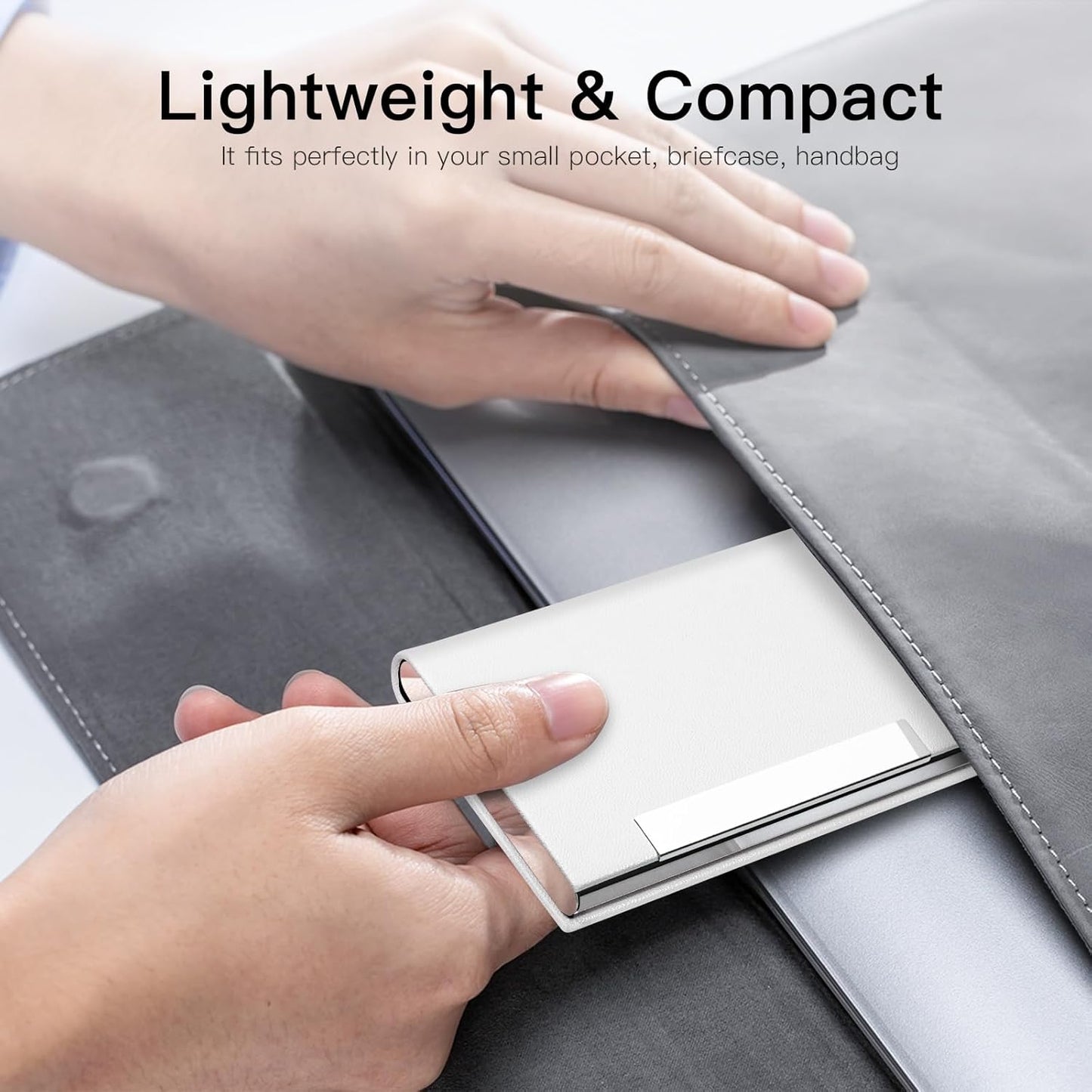 Padike Business Card Holder, Business Card Case Professional PU Leather & Stainless Steel Multi Card Case,Business Card Holder Wallet Credit Card ID Case/Holder for Men & Women. (T-White)