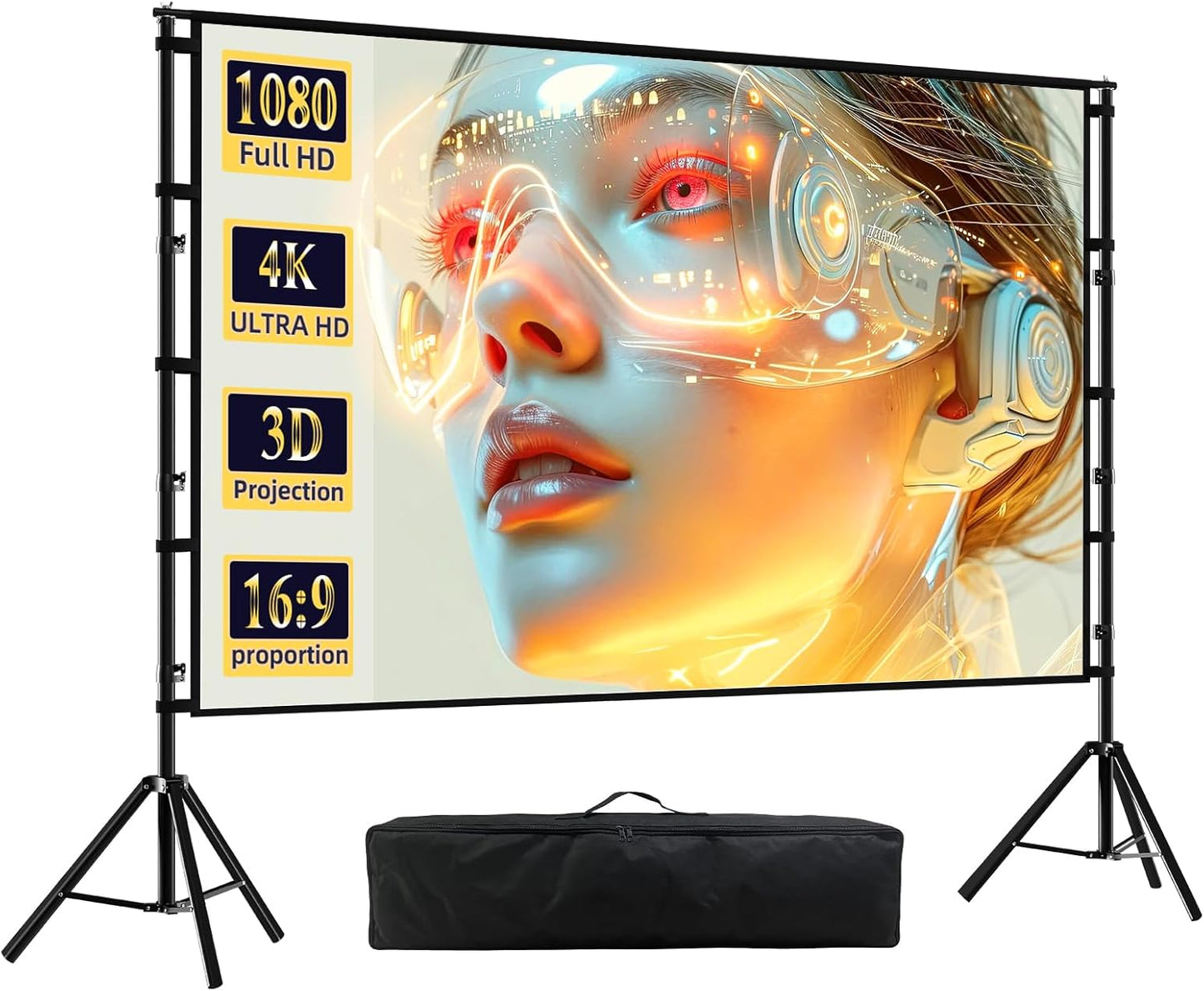 150 inch Outdoor Projector Screen with Stand,DUYIKJ Portable Heavy Duty Bracket Large Projector Screen 16:9 4K HD Rear Front Projection Movie Screen with Carry Bag for Home Theater