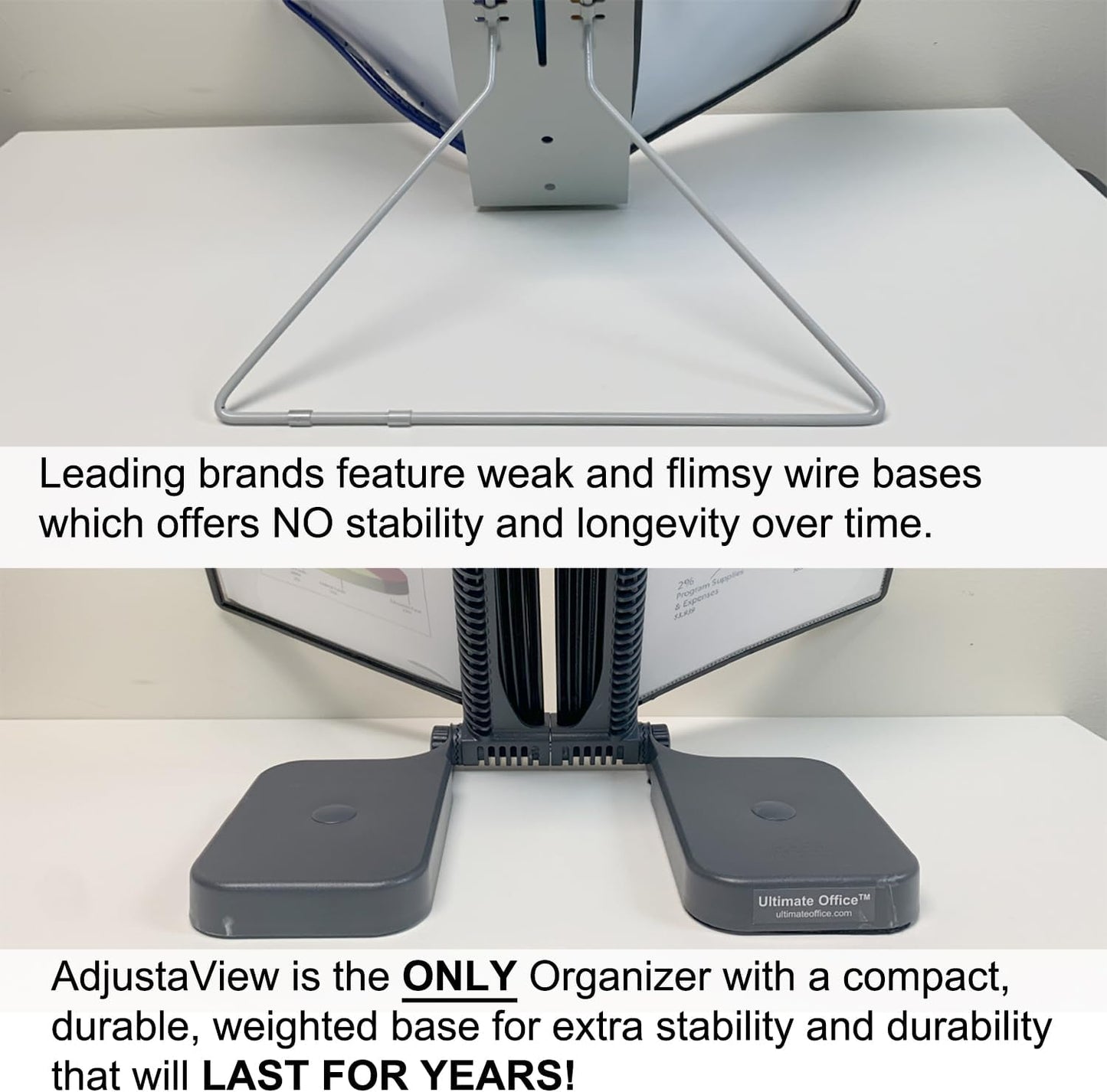 Ultimate Office AdjustaView 10-Pocket Desk Reference Organizer with Easy-Load Pockets and Compact Weighted Base for Maximum Stability (Colored Pockets)