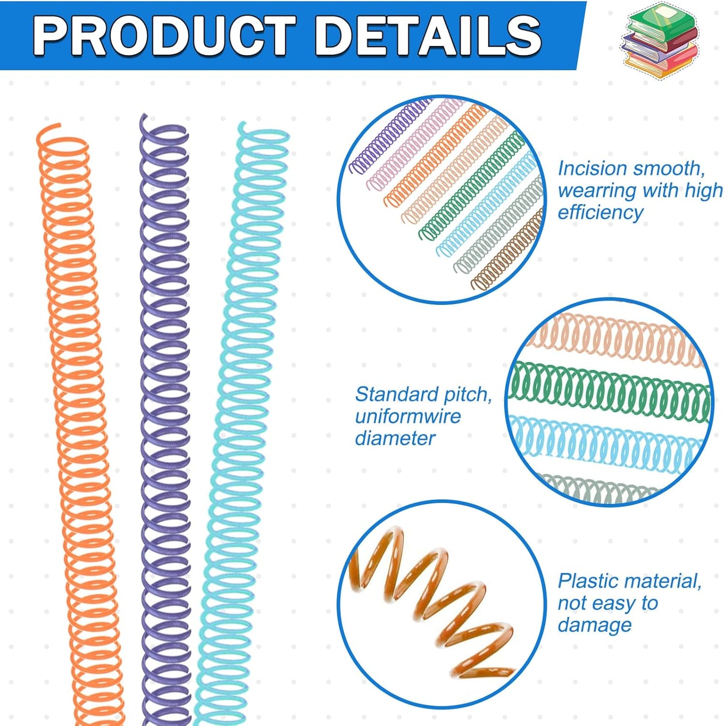 120 Pack Plastic Spiral Binding Coils Binder Binding Spirals Rings Multi Size Spiral Binding Wire Combs Spines Coils, 4:1 Pitch (Pastel Color, 5/16 Inch)