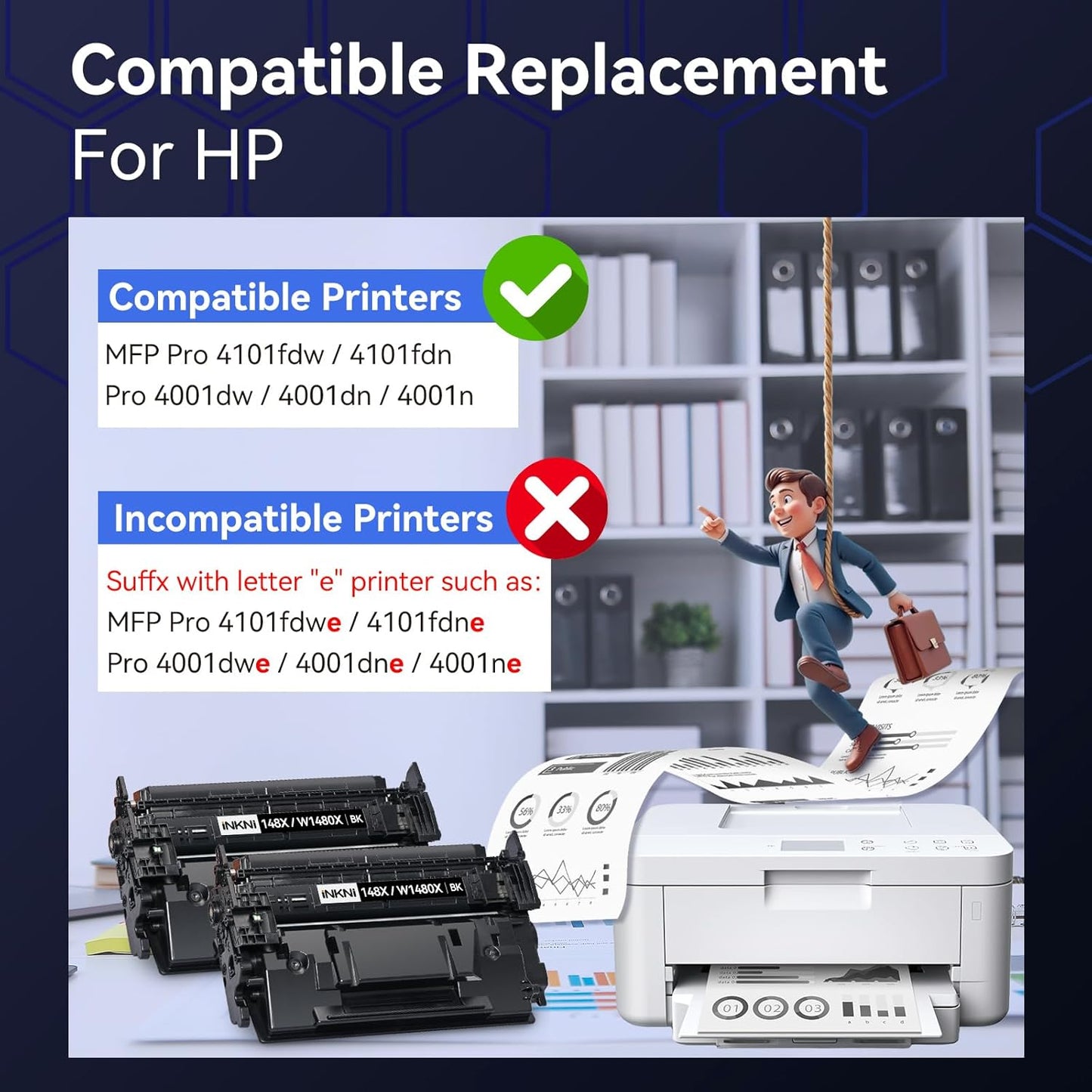 148X Black High Yield Toner Cartridge - with Chip Compatible Replacement for HP 148X 148A W1480X W1480A for HP Laserjet Pro MFP 4101fdw 4001dn 4001n 4101fdn 4001dw Printer for Office Work - 2 Pack