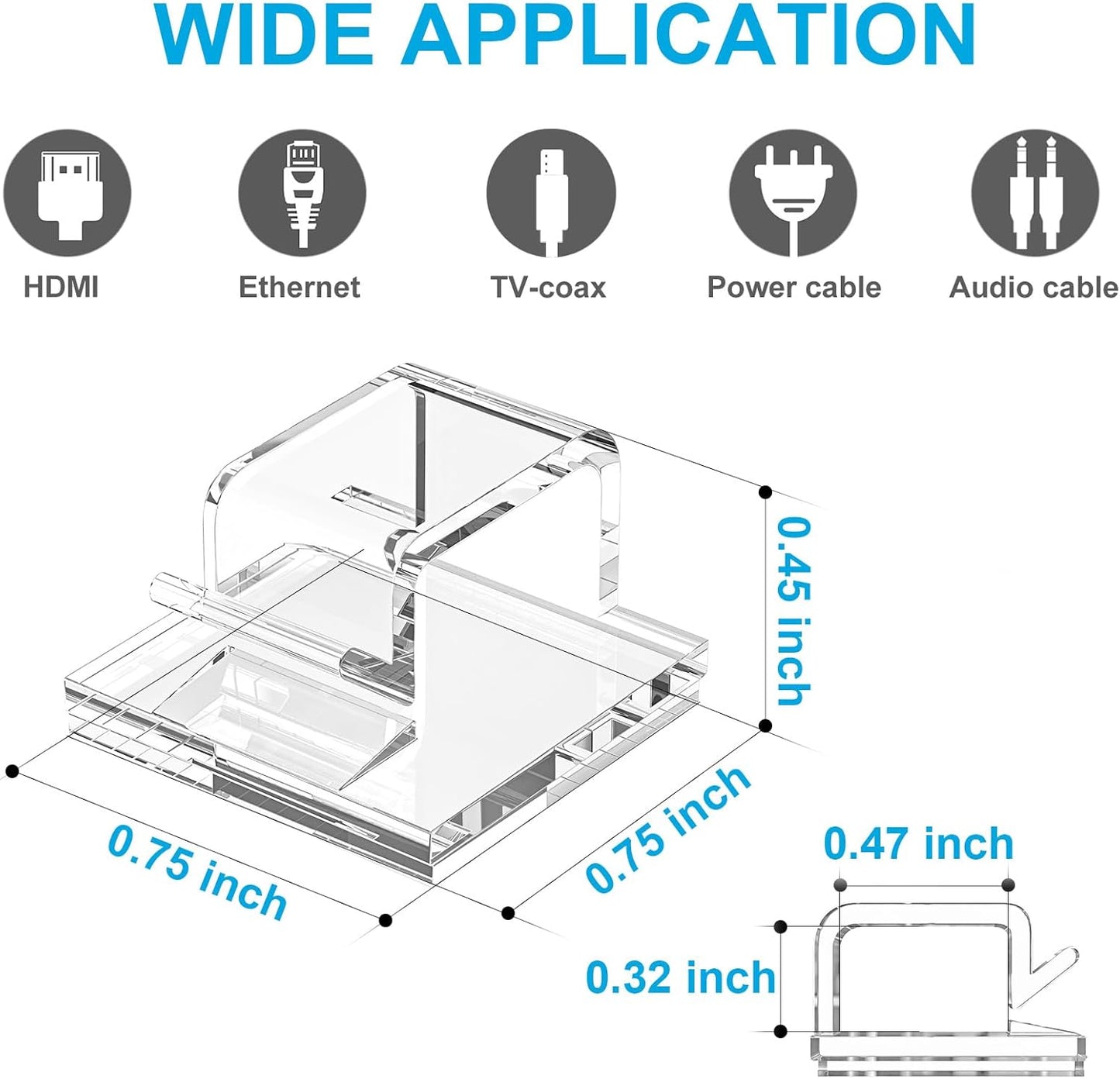 100 PCS Outdoor Light Clips for Christmas Lights (Large, Clear), Adhesive Cable Clips for Cable Management Under Desk, Wall Wire Holders Hooks Cord Organizer for LED Lights, Car, PC