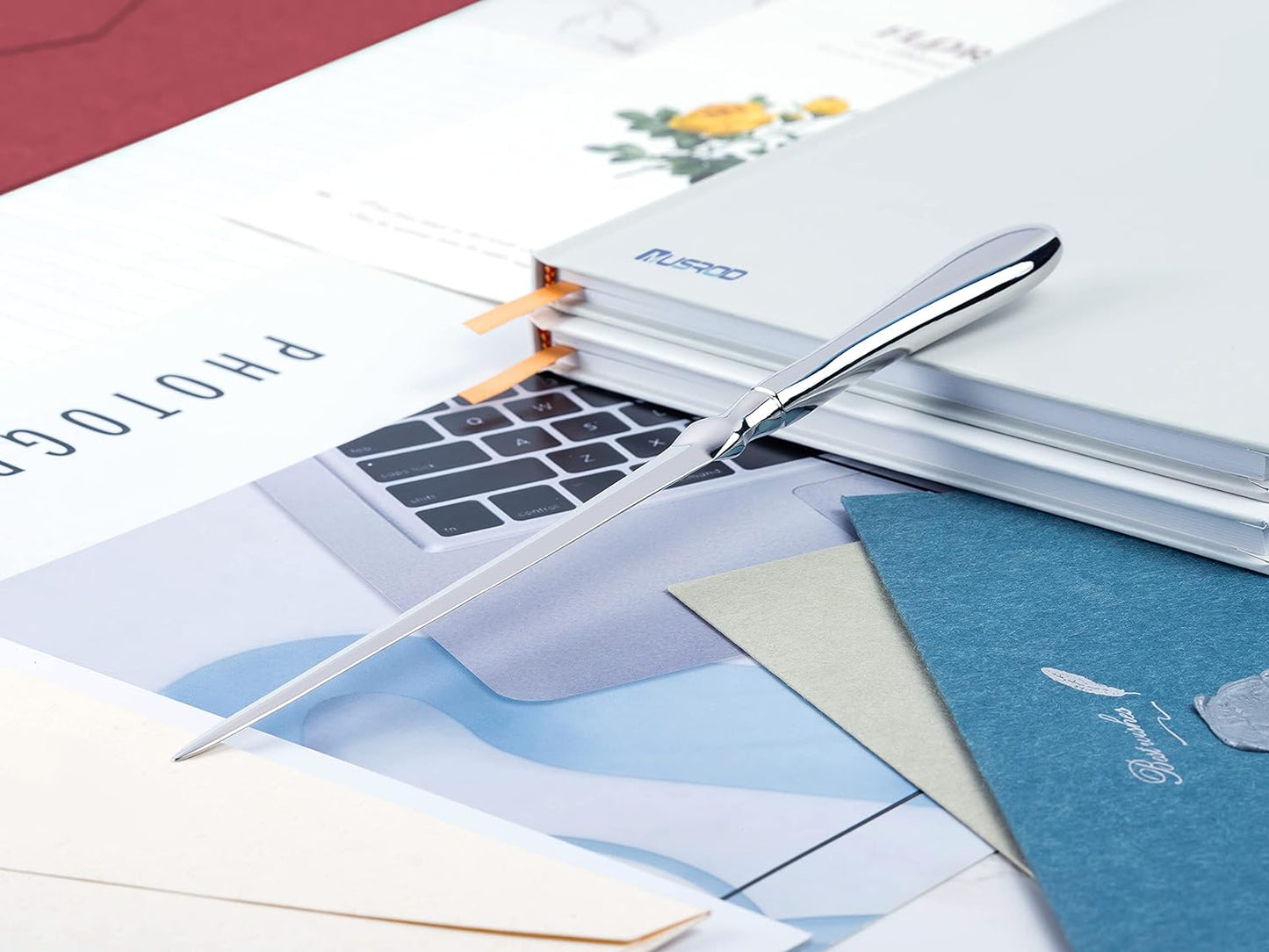 Silvery Letter Opener, Envelope Opener Knife Metal Letter Opening Knife, Paul Revere Paper Cutting Knife, 9 inches (2 Pack)