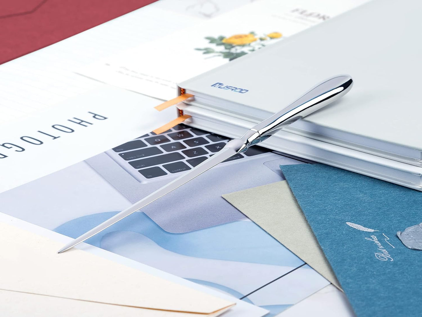 Silvery Letter Opener, Envelope Opener Knife Metal Letter Opening Knife, Paul Revere Paper Cutting Knife, 9 inches (1 Pack)