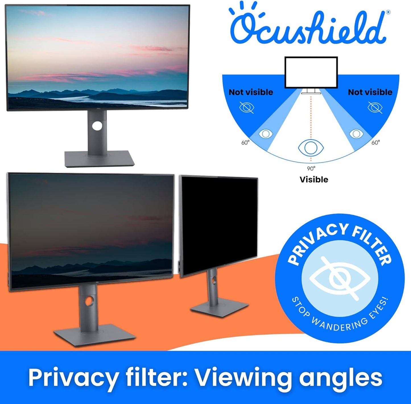 Ocushield 24” (16:10) Premium Anti Blue Light Screen Protector with Privacy Filter for Laptops and Computer Monitors - Anti-Glare - Easy Install - Anti-Fatigue (519 x 325 mm)