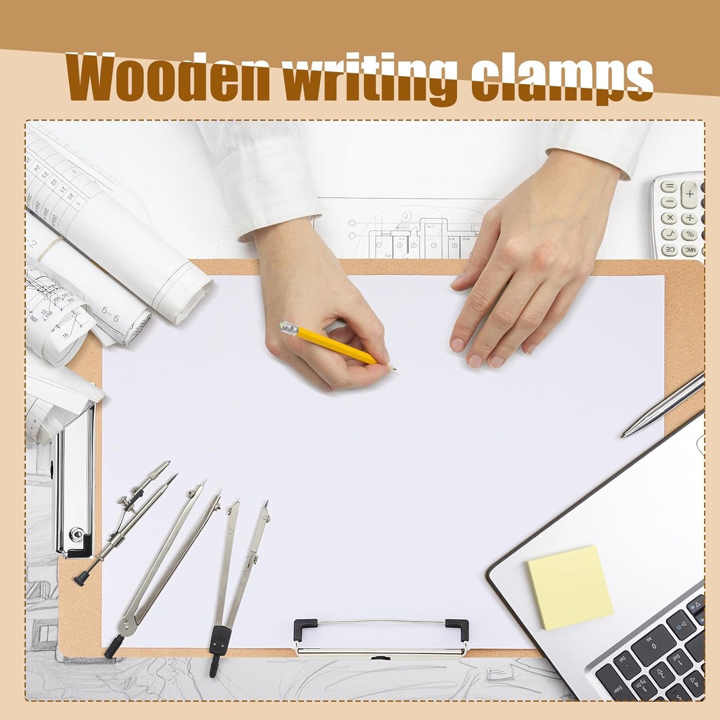 Henoyso 12 Pcs 11x17 Clipboard Wooden Lap Board with Low Profile Clip Brown Double Landscape Clip Hardboard Drawing Board Landscape Horizontal Large Clipboard for Desk Paper Sketching Art Supplies