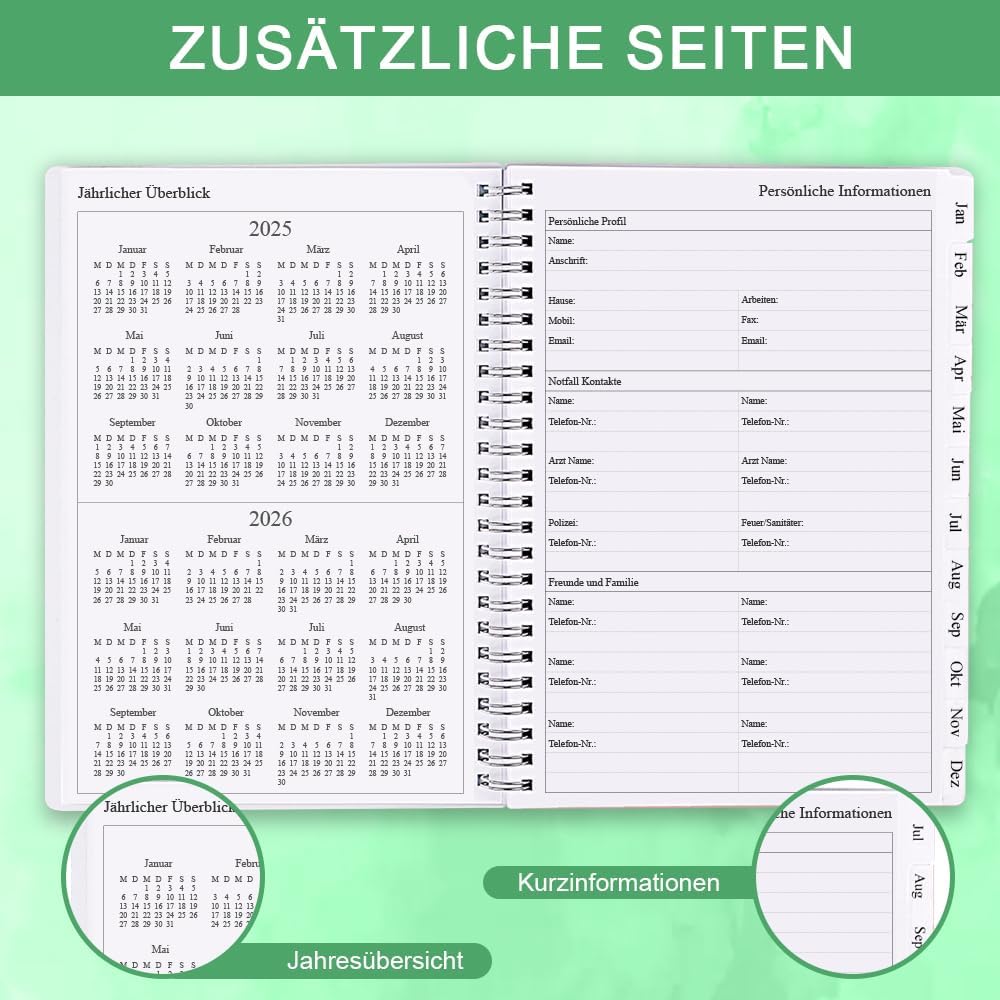 2025-2026 Planner - Monthly Planner Runs July 2025 to June 2026, 6.25" x 8.25", 12 Monthly Tabs, 14 Notes Page, Inner Pocket, Flexible Cover with Twin-Wire Binding, Planners 2025-2026, Green