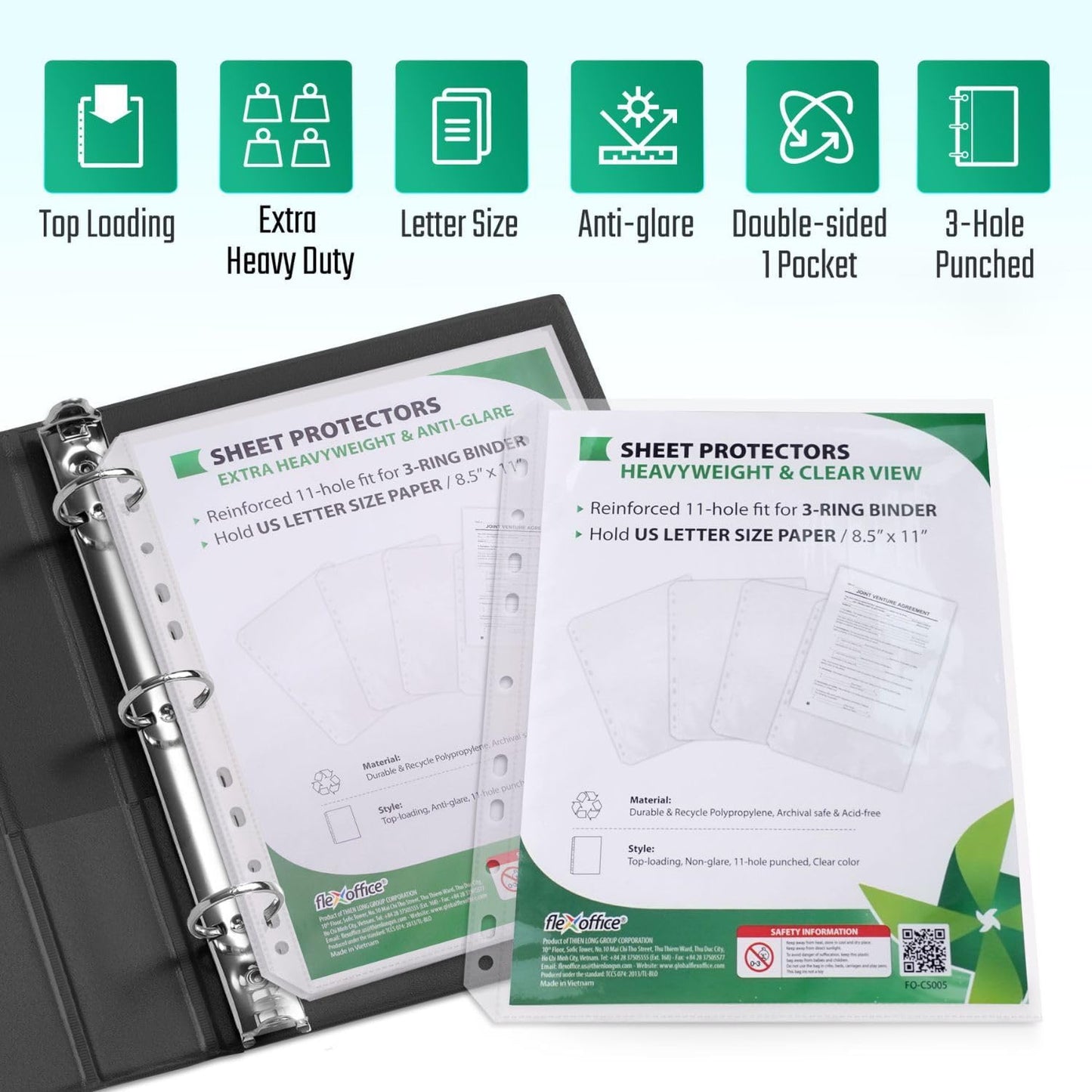 200 Pack, 8.5 x11 Clear Sheet Protectors, Non-Glare, Extra Heavy Duty Page Protectors for 3 Ring Binder, Top Loading Plastic Sleeves