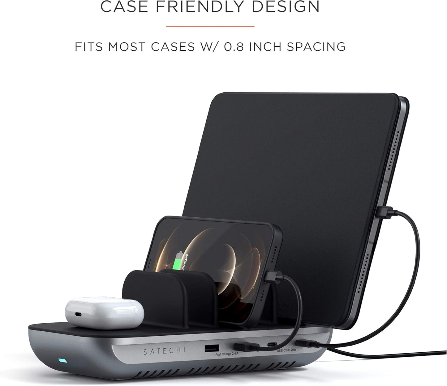 Satechi Multi Device Charging Station with Wireless Charging - for iPad Air/Pro M4/M3/M2/M1, MacBook Air/Pro M4/M3/M2/M1, iPhone 17 to 12 Series, AirPods, AirPods Pro, Apple Watch, and More