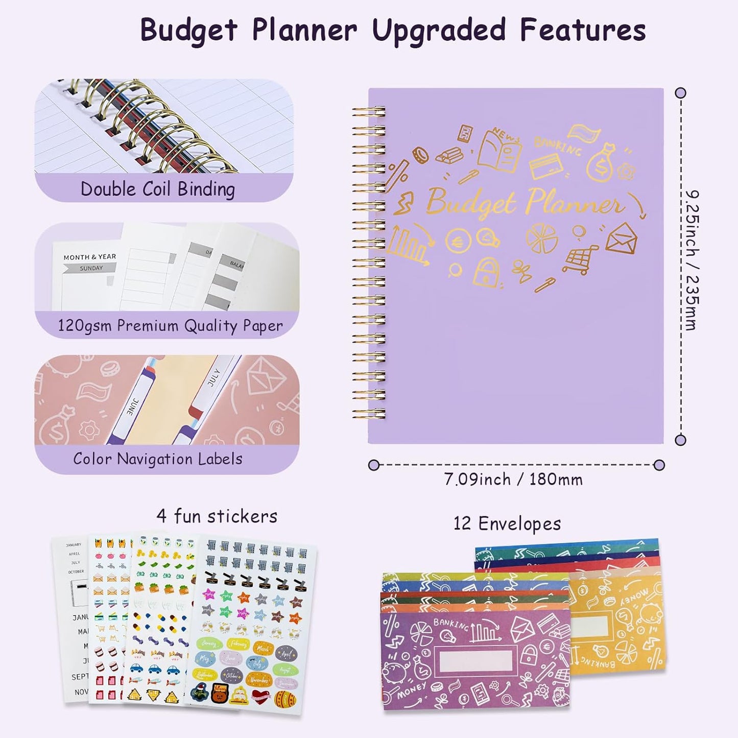 Budget Planner - B5(9.2x7'') Monthly Bill Organizer With Expense Tracker Notebook, Undated Financial Planner Budget Book To Take Control Of Your Money, Large Month Account Book With Pockets (A)