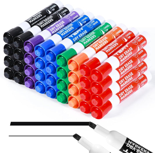 Tbay Dry-Erase Markers - 36 Counts, Chisel Tip Whiteboard Markers for Office/School Supplies, Low Odor, 6 Assorted Colors