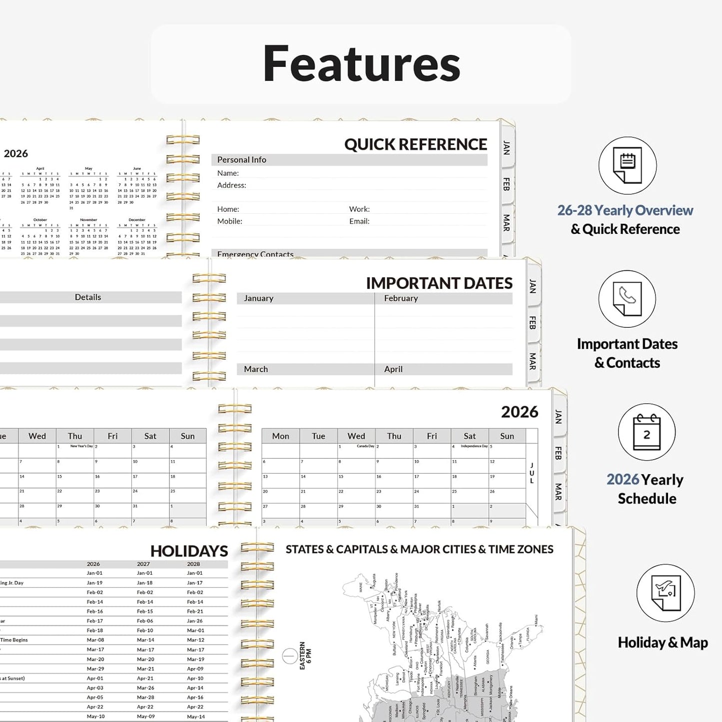 SUNEE Planner 2026 Weekly and Monthly, January 2026-December 2026, 6.4"x8.3", Tabs, Note Pages,Spiral Binding, Blue
