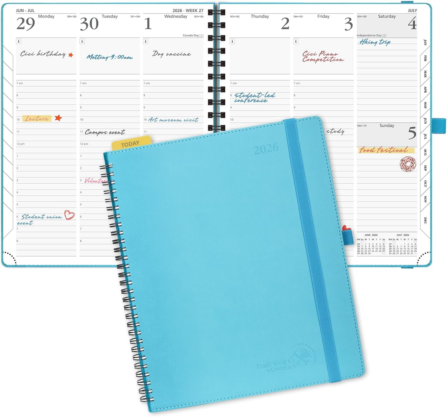 POPRUN 2026 Planner (Large - 8.5" x 10.5") with Hourly Schedule, Vertical Layout - 2026 Weekly Calendar (Jan. 2026 - Dec.2026) for Time Management, Monthly Tabs, Spiral Bound, Soft Cover - Blue Green