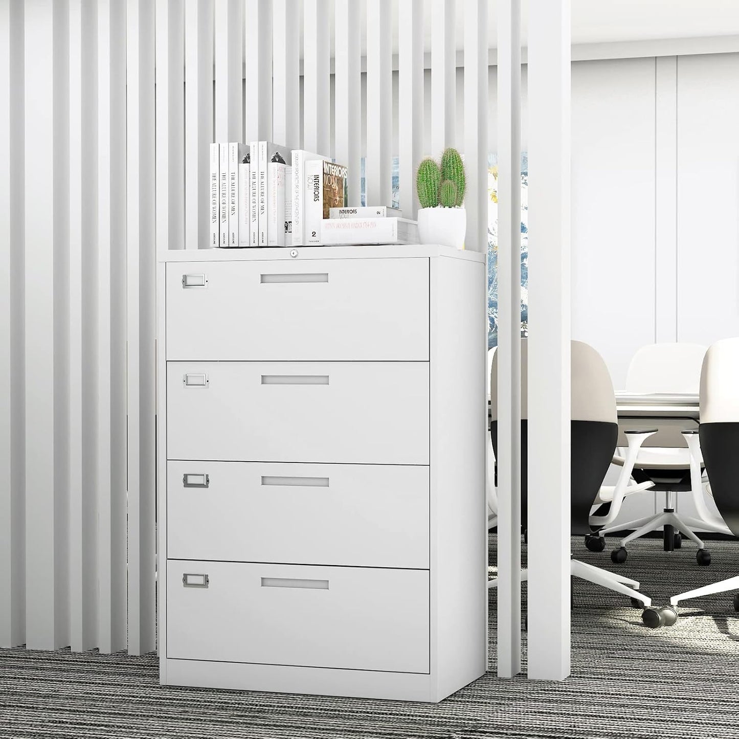 Lateral File Cabinet with Lock, 4 Drawer Large Metal Filing Cabinet,Home Office Lockable Storage Cabinet for Hanging Files Letter/Legal/F4/A4 Size-Assembly Required