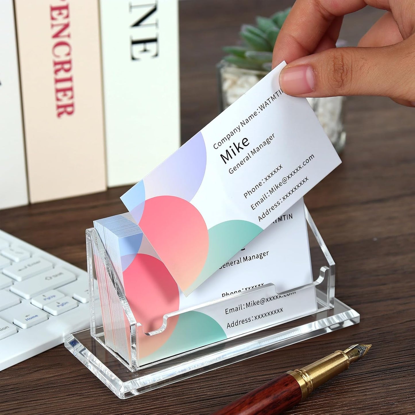 1 Pcs Acrylic Business Card Holder, Horizontal Acrylic Card Holder, Clear Business Name Cards Display Stand for Women and Men Desk Accessories, 1 Slot