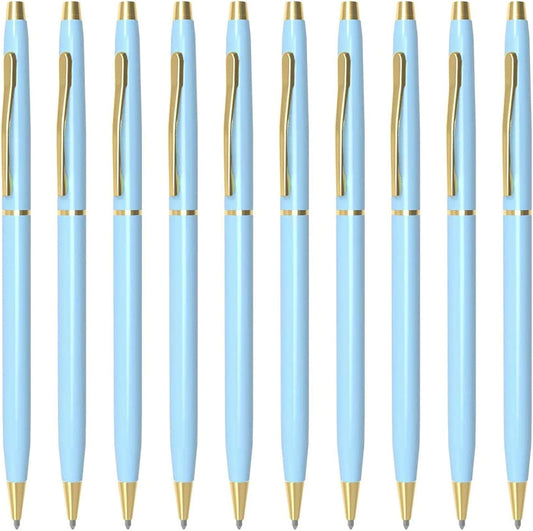 Cambond Ballpoint Pens Blue Pens - Fancy Pens Black Ink 1.0 mm Medium Metal Pen Retractable Smooth Writing for Men Women Police Uniform Office Business, 10 Pack (Blue)