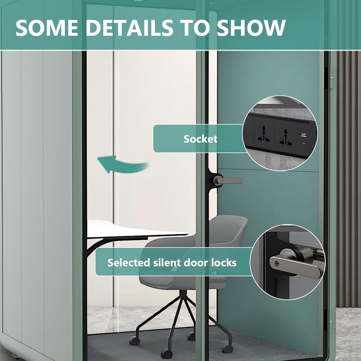 Office Sound Booth with Audio Privacy - Soundproof Recording Booth Includes Green Frame with Curved Corners,Soundproof Room with Light,Steel Plate Structure for Study (62.99IN)