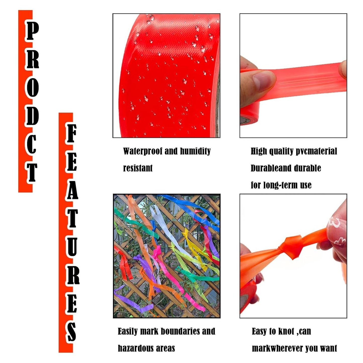 10 Pack Orange Flagging Tape, Non-Adhesive Plastic Ribbon Neon Marking Roll,1inch*2000ft, Marking Tape for Tree Marking, Hunting, Boundaries and Hazardous Areas,Trail Marking