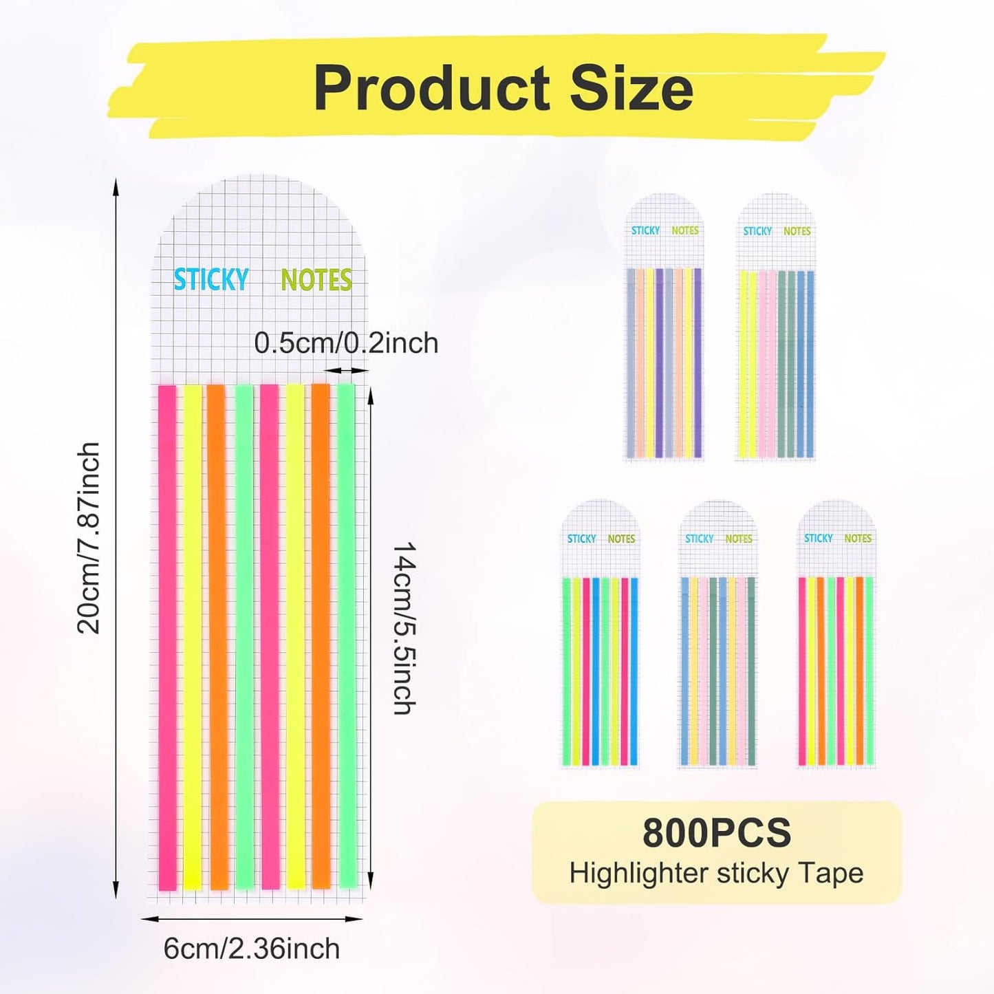 800 Pcs Sticky Long Highlighter Tape, Translucent Sticky Notes, Book Tabs for Annotating Books, Colorful Page Markers Strips, Index Tabs for Aesthetic Office School Study Supplies