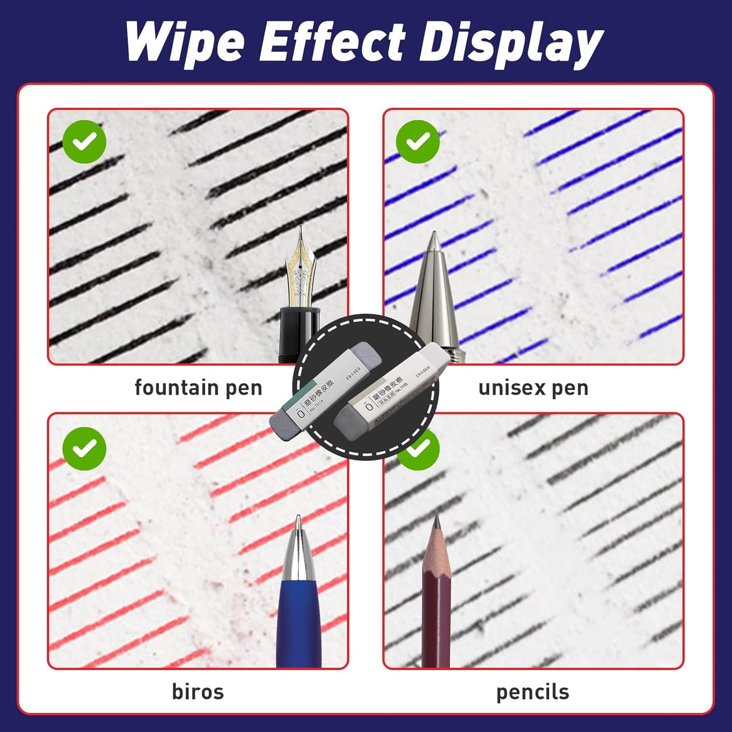 Premium Sand Erasers - Set of 8 Frosted Erasers for Pens, Fountain Pens, and Ink - Special School and Office Supplies for Correction - Colored Pencil and Ink Eraser