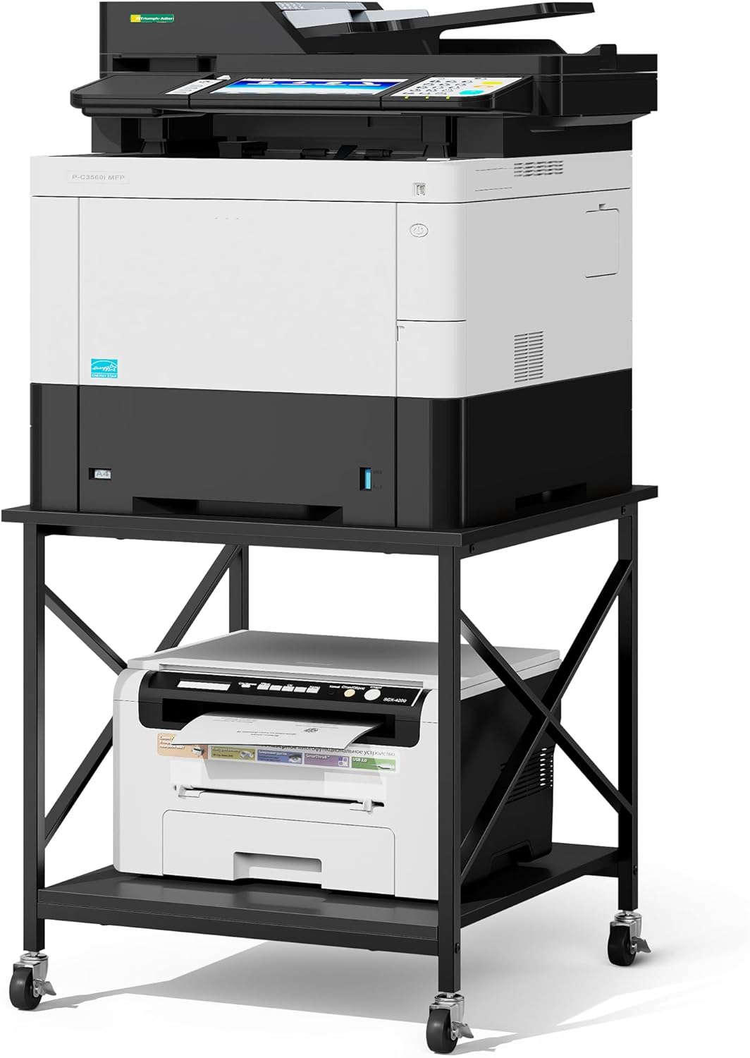 Warmiehomy 24"x24"x24" Large Printer Stand with Storage, 2 Tier Rolling Printer Cart Table, Mini Fridge Stand with Wheels, Use for 3D Laser Printer Home Office, Black