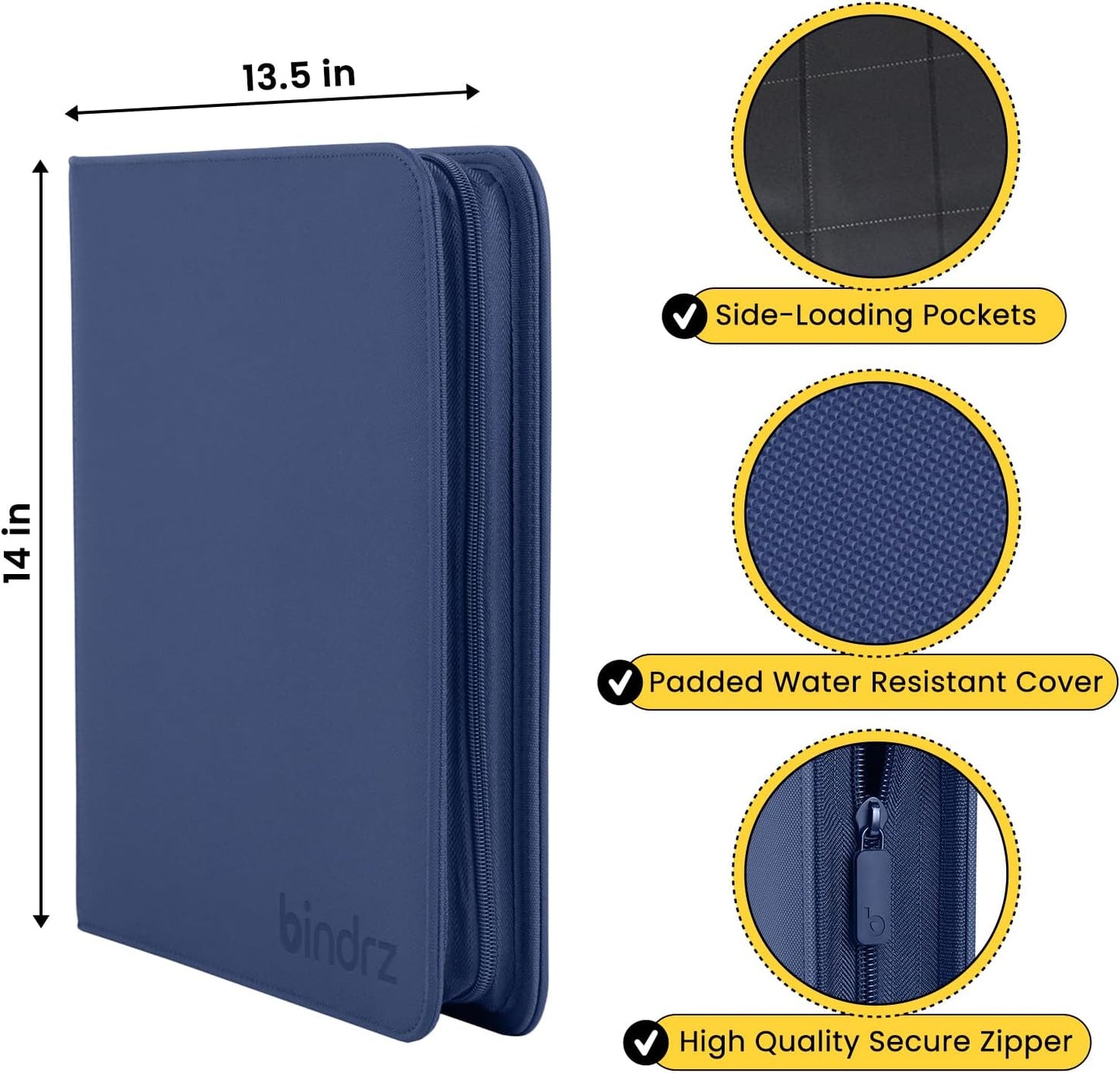 12 Pocket Zipper Binder for 480 Sleeved Trading Cards - Side Loading Pockets Album - Archival Safe Material and Compatible with TCG MTG and Sports Collectibles (Blue)