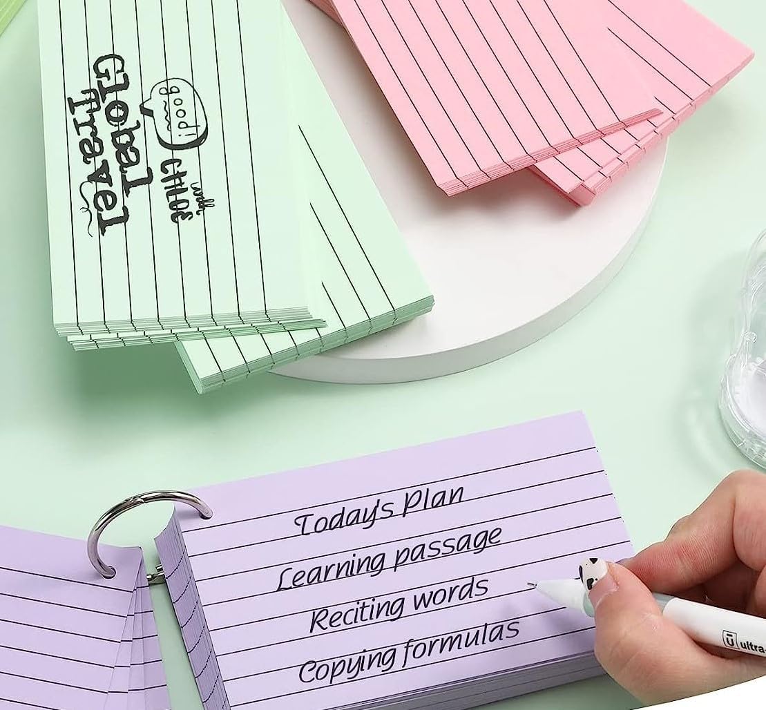 TFLFL Index Cards 3x5 Inch, 600PCS Flash Cards with Rings 8 Colors Ruled Index Cards, Assorted Lined Colored Flashcards, Thin Note Cards Paper, Study Card Memo Scratch Pad for Home Office School