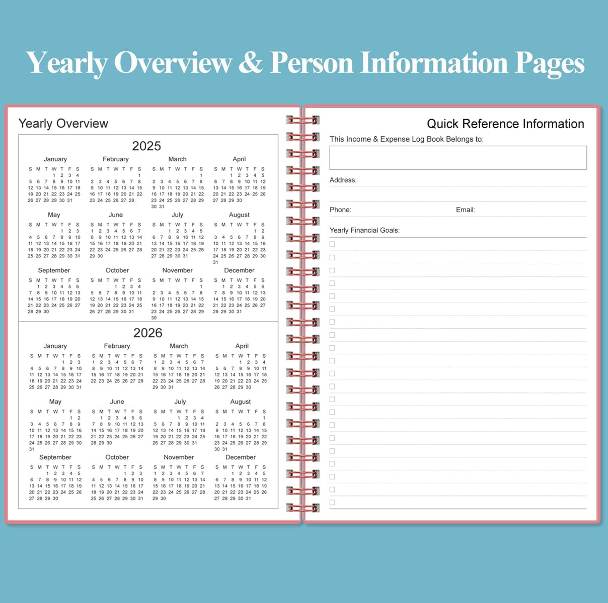 Heveboik Income & Expense Log Book - A5 Income and Expense Tracker for Small Business, Accounting Bookkeeping Tracking for Woman and Man, 5.8" x 8.3", Pink