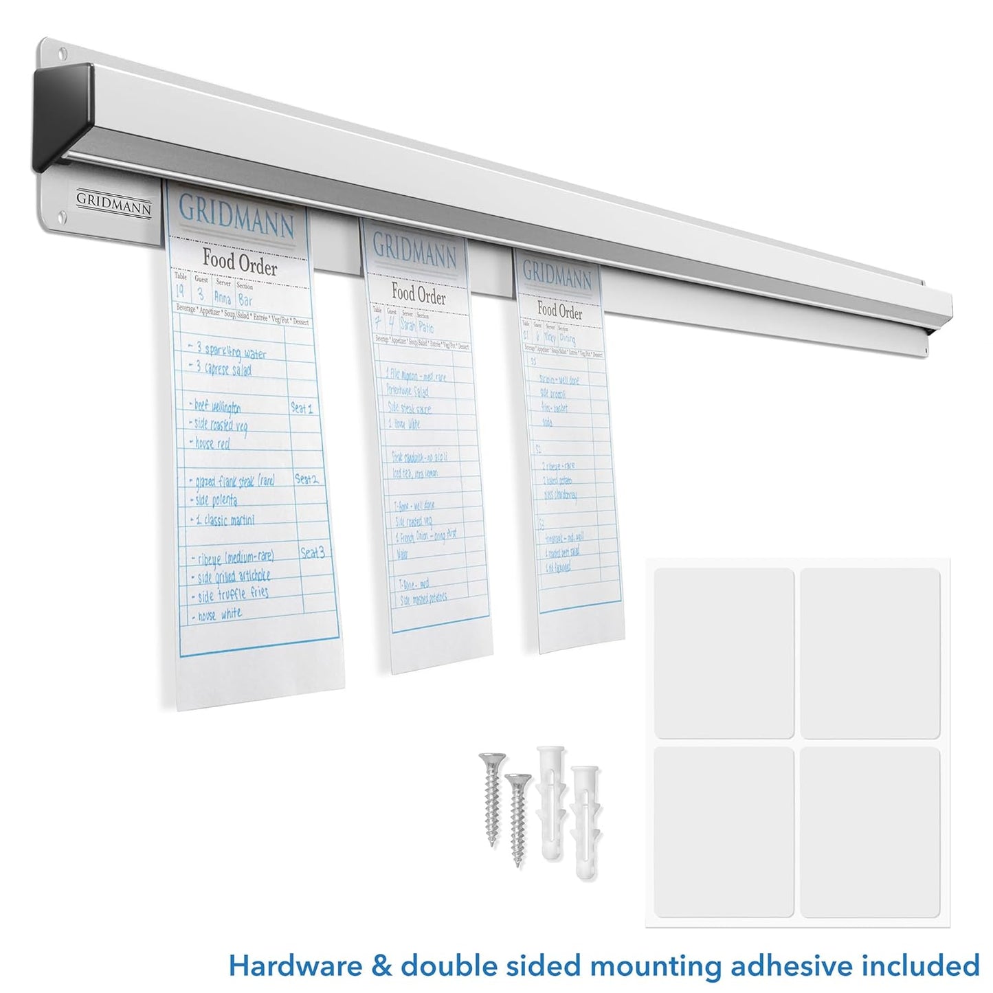 GRIDMANN 44-inch Slide Check Rack, Aluminum Restaurant Ticket Holder for Commercial Kitchen Food Orders
