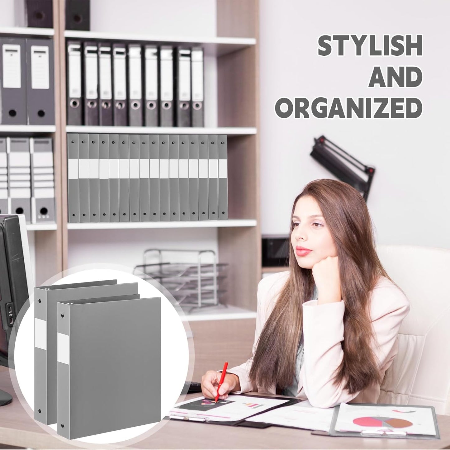 12 Pcs 1 Inch 3 Ring Plastic Binder Flexible Binders Bulk Fits Letter Size 8.5'' x 11'' Paper Holds up to 225 Sheets with 1 Pockets Versatile Binder for School Office Home (Gray)