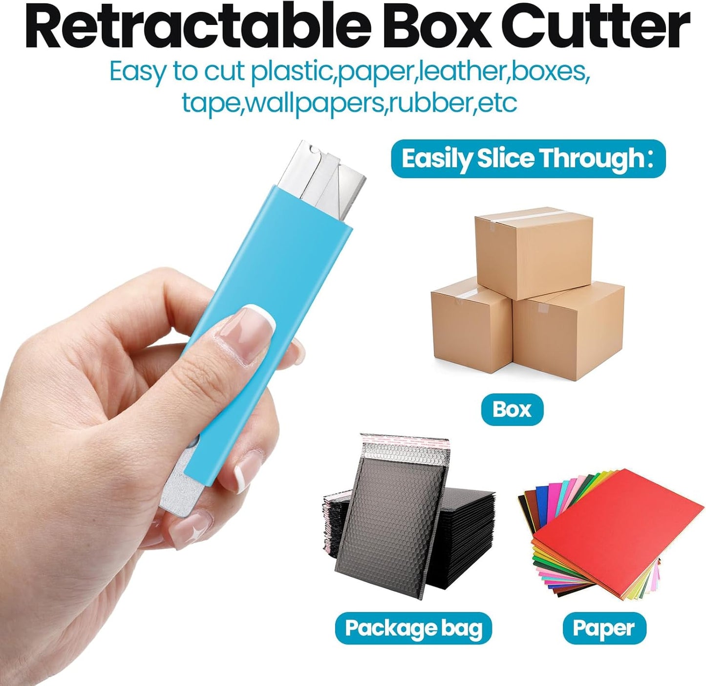 Gisafai 60 Pieces Box Cutters Bulk Retractable Box Cutter Cardboard Mini Box Cutter Handy Box Cutter Knife for Paper Boxes Packages Letter