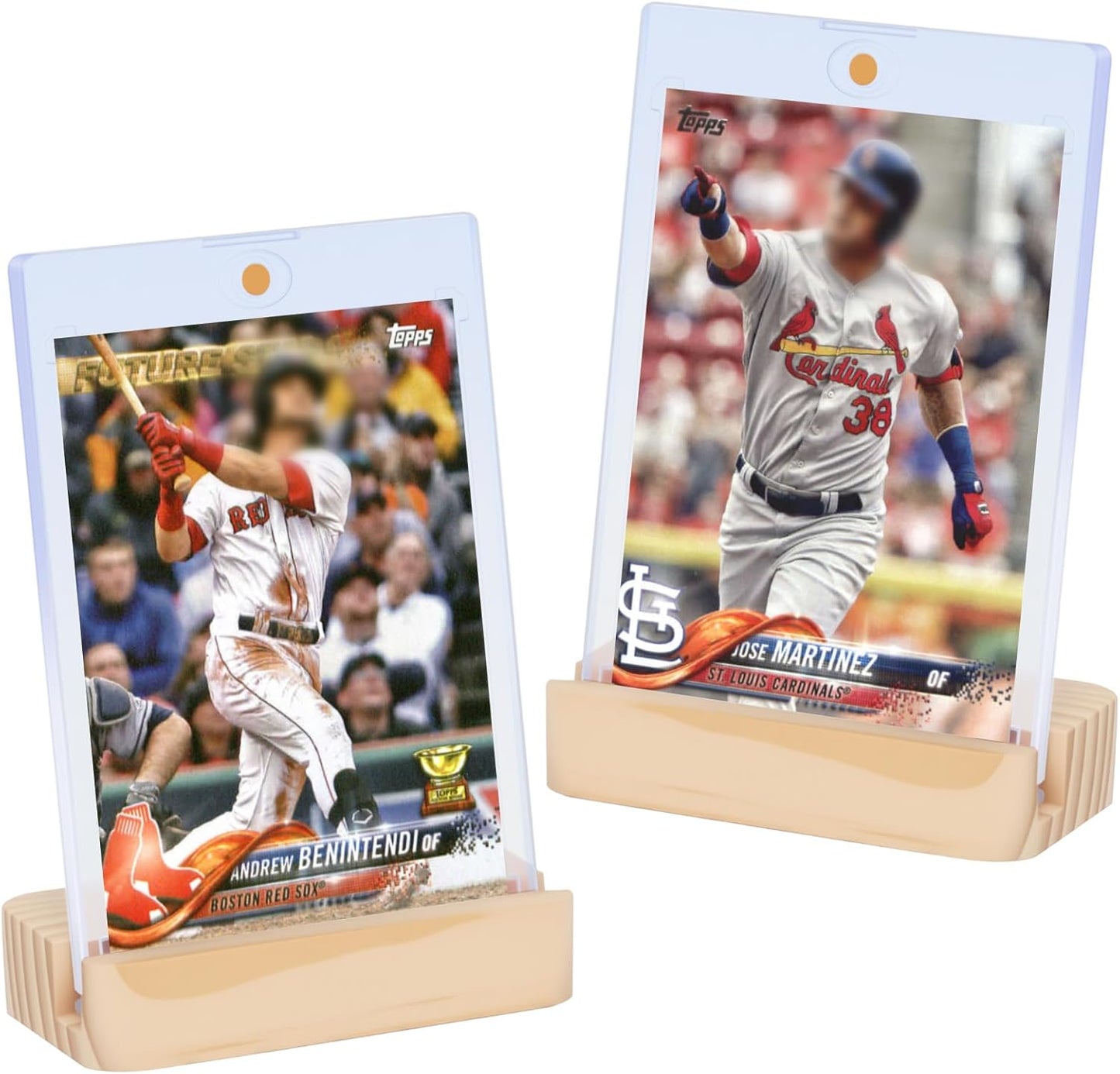 2 Pack Magnetic Card Holders for Trading Cards - 35pt Hard Plastic Card Protectors with 2 Wooden Stands, Baseball Trading Card Stands for Storage and Display, Card Case for MTG, Sports and Game Cards