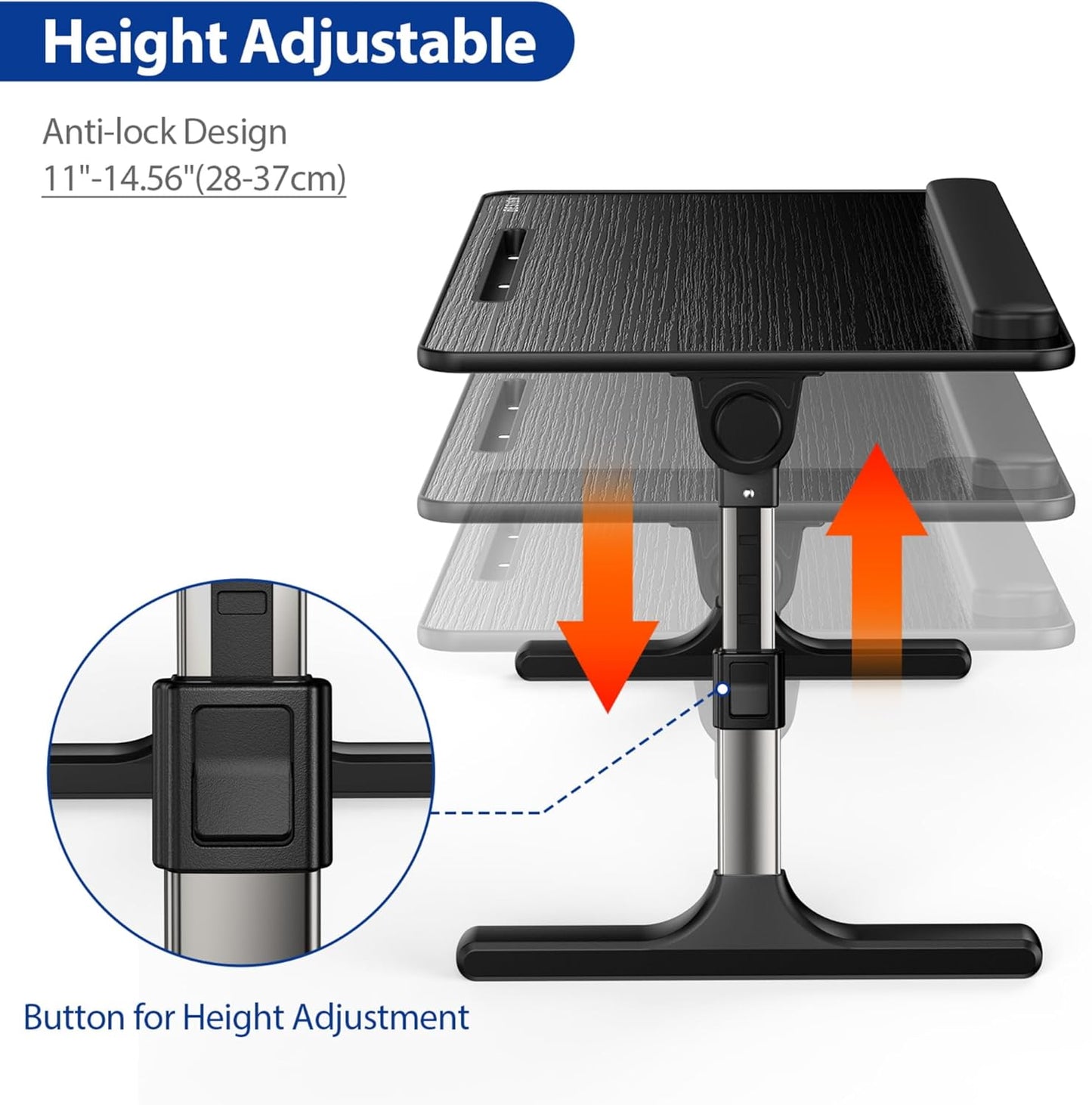 Besign LT07 Lap Desk [Extra Large], Adjustable Laptop Table, Portable Standing Bed Desk, Foldable Sofa Breakfast Tray, Notebook Computer Stand for Reading and Writing (Black)