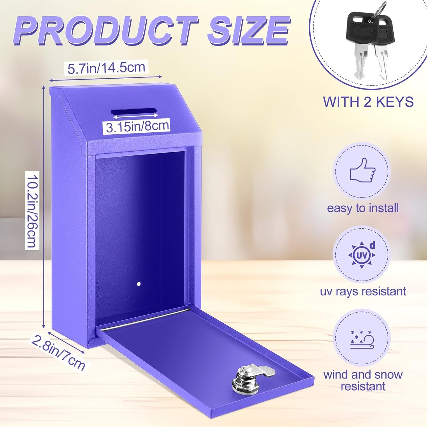 Metal Donation Cash Box Collection Safe Suggestion Box with Lock Wall Mounted Mailbox Delivery Ballot Container for Home Office Outdoor Door