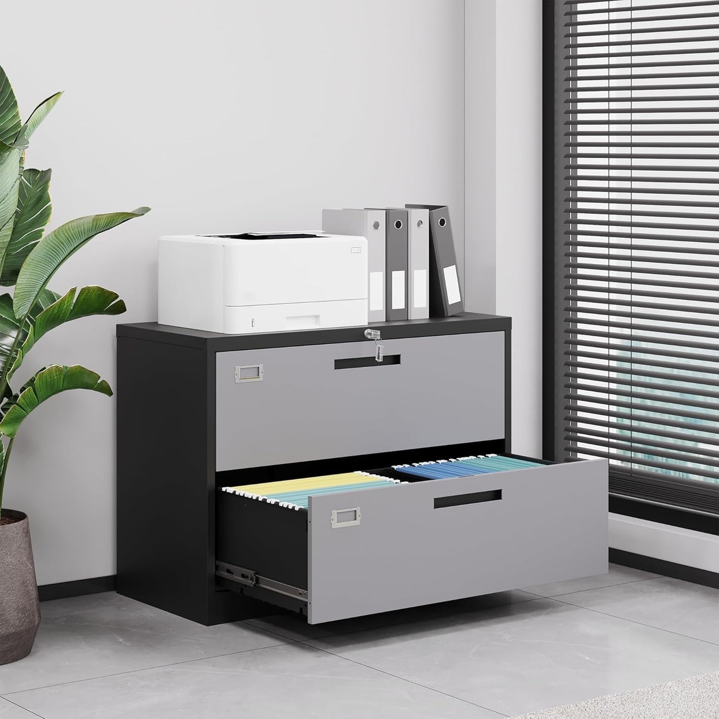 Letaya File Cabinet with Lock-Lateral 2 Drawer Metal Filing Cabinets-Organization Storage Cabinets for Home Office-Hanging Letter/Legal/F4/A4 Size (2 Drawer-Grey Black)