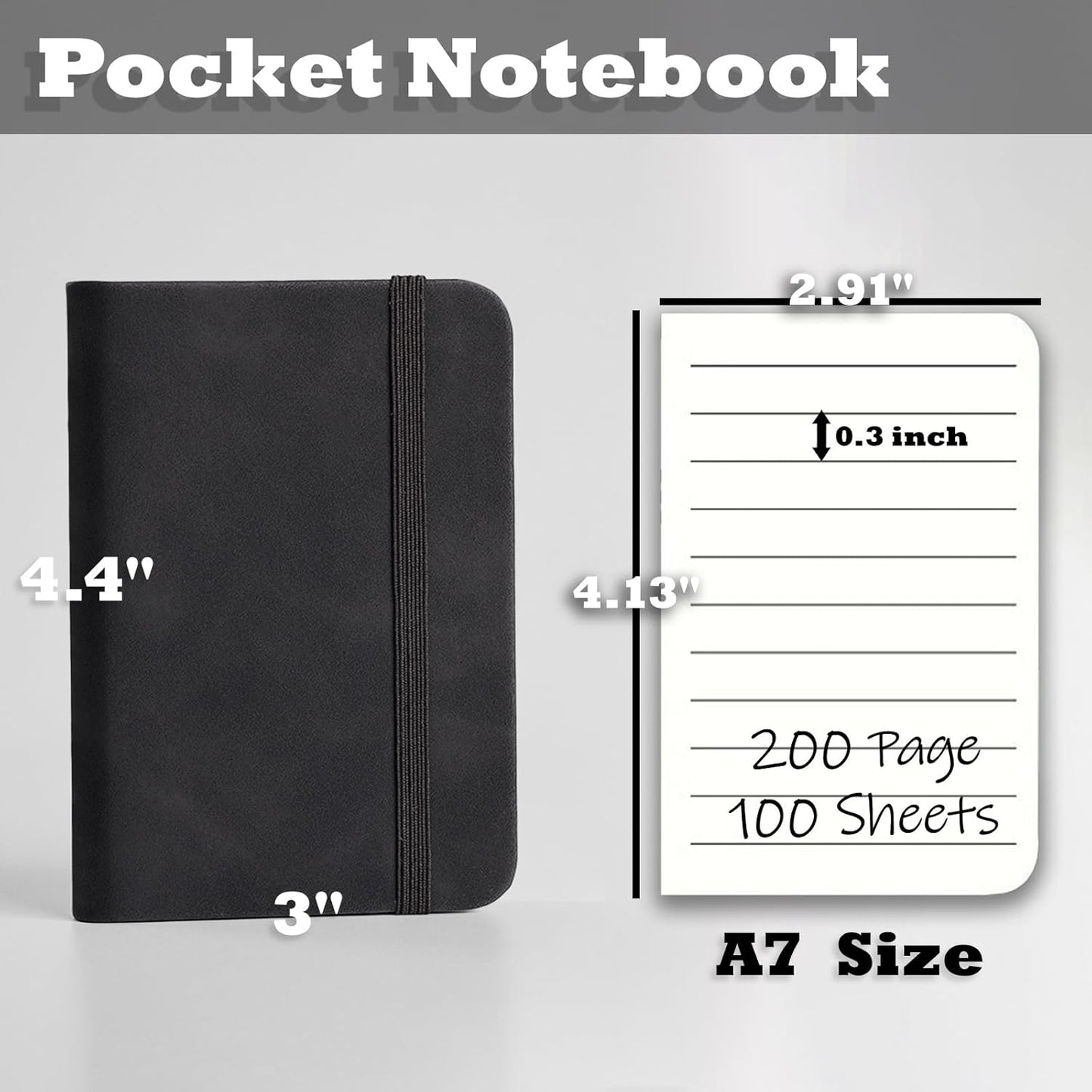 2 Pack Pocket Notebook Small Notebook, 3" x 4.4" Journal Notebook Hardcover with Thick Lined Paper, 200 Pages Leather Cover Mini Journal Notepad (Black)