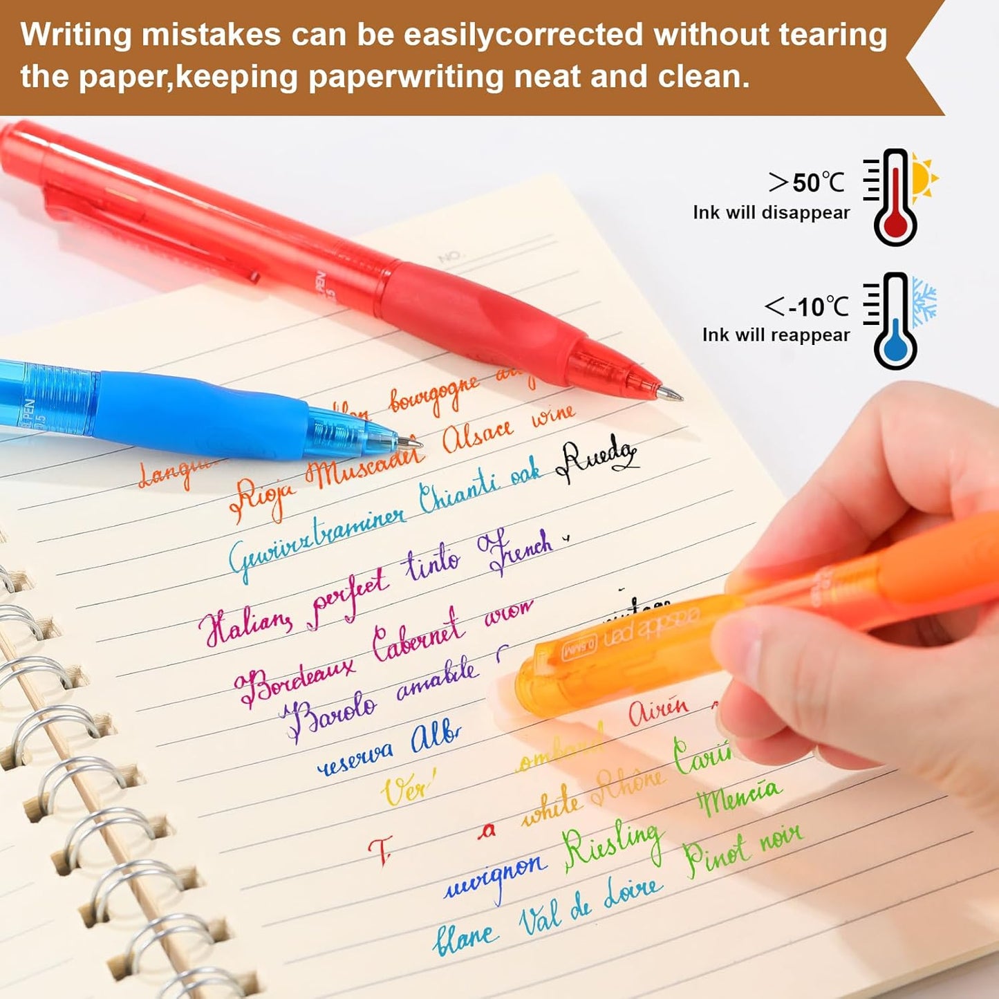 USUAL Erasable Gel Pens Erasable Colored Pens Fine Point 0.5mm Erasable Pens Make Mistakes Disappear Retractable Erasable Gel Pens for Drawing Writing School Office Supplie (Multicolor)