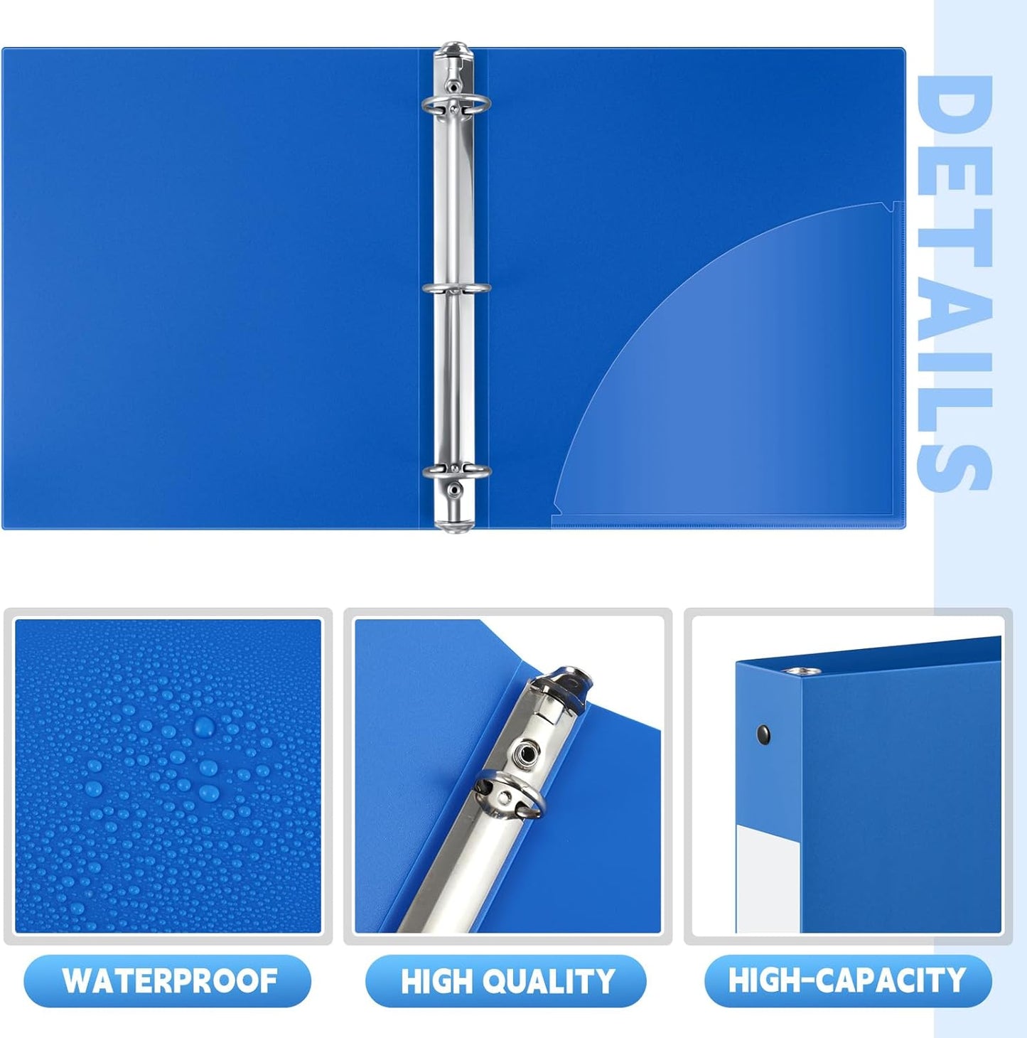 12 Pcs 1 Inch 3 Ring Plastic Binder Flexible Binders Bulk Fits Letter Size 8.5'' x 11'' Paper Holds up to 225 Sheets with 1 Pockets Versatile Binder for School Office Home (Blue)