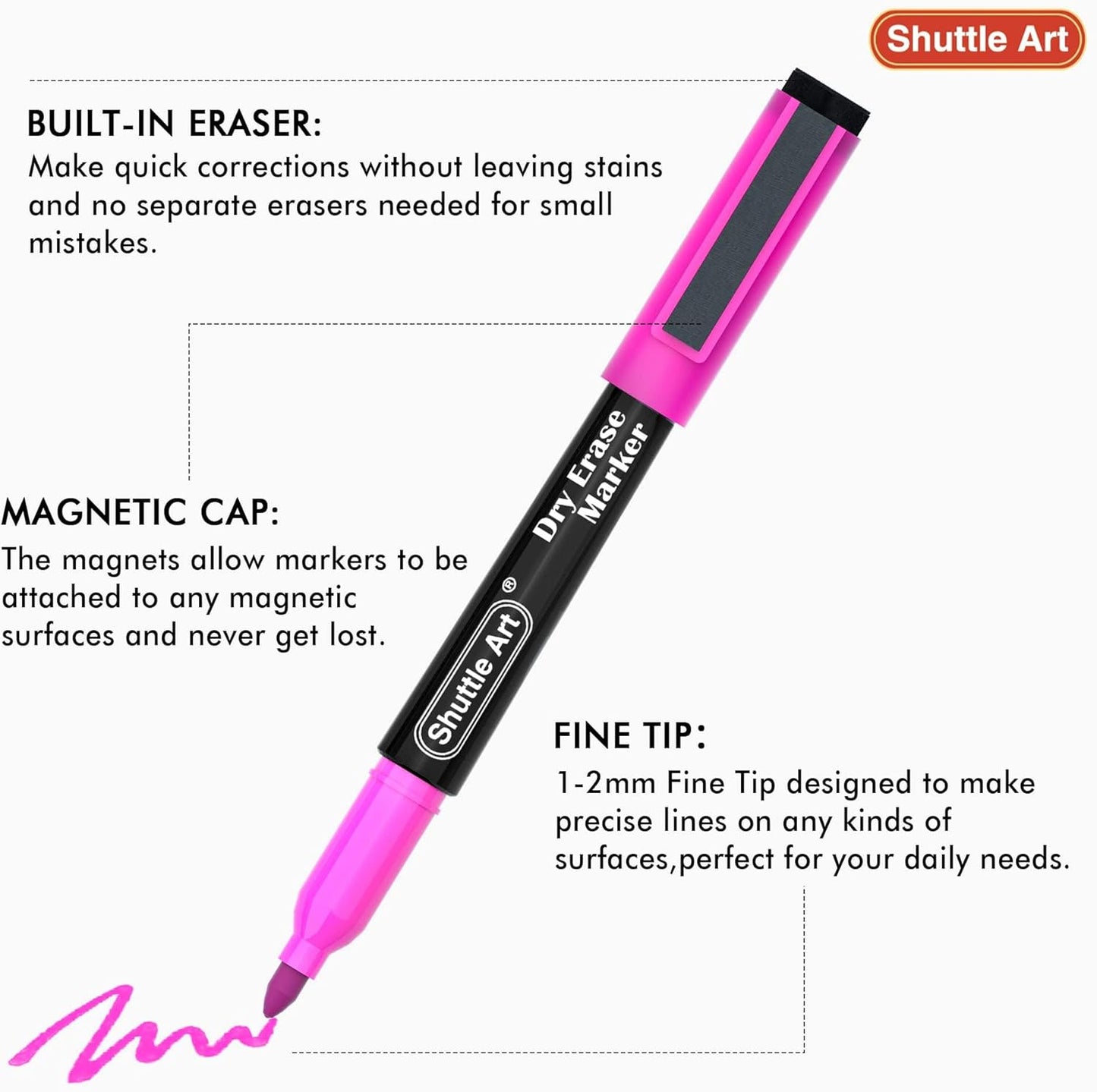 Shuttle Art Dry Erase Markers, 32 Pack 16 Colors Magnetic Whiteboard Markers with Erase, Fine Point Dry Erase Markers Perfect For Writing on Whiteboards,Mirrors for School Office Home