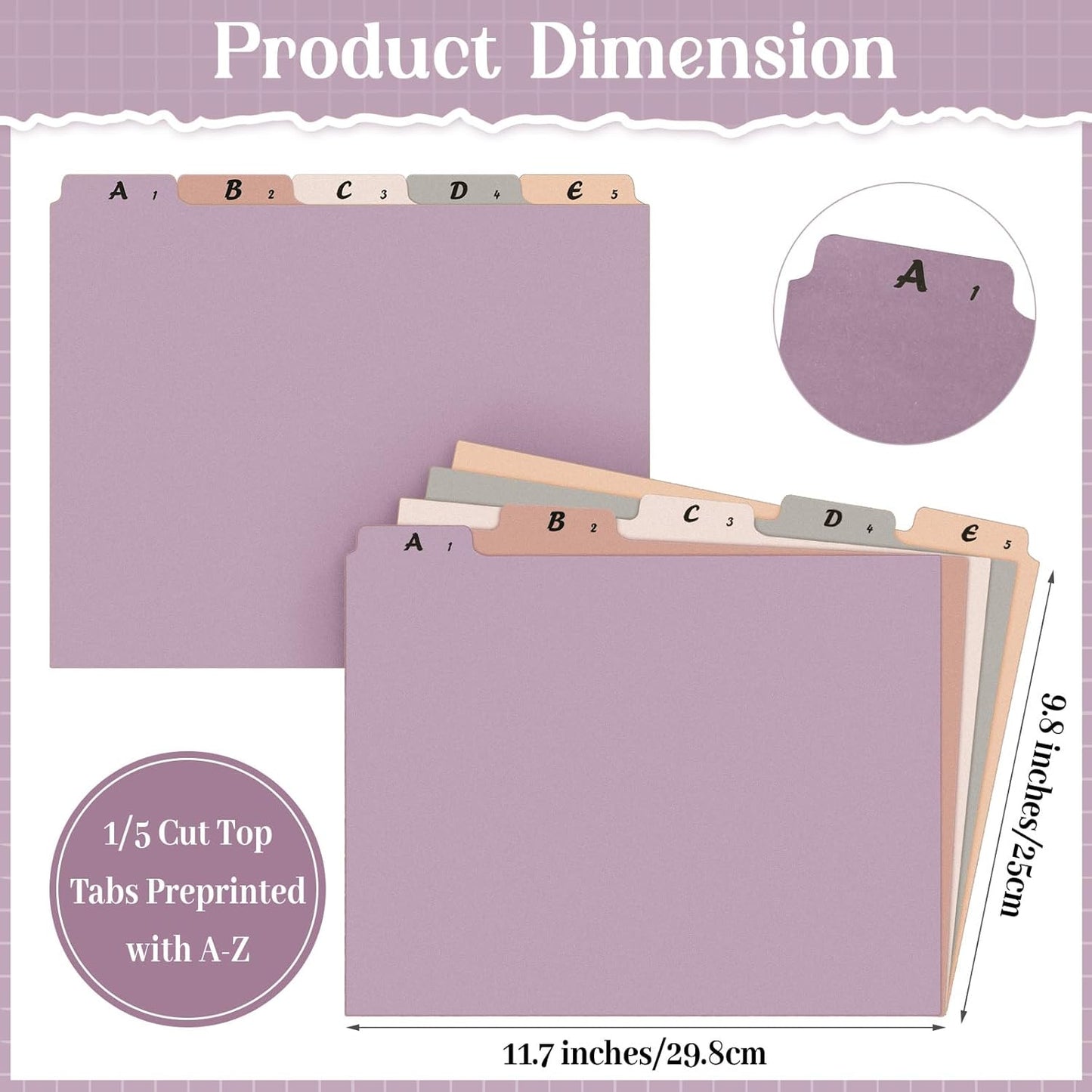 2 Set 50 Pcs Alphabet File Dividers Top Tab File Guides Set, Heavyweight A-z Letter Size Filing Cabinet Dividers 1/5 Cut Tab Desk Organizer for Work School Office(Vintage Colors)