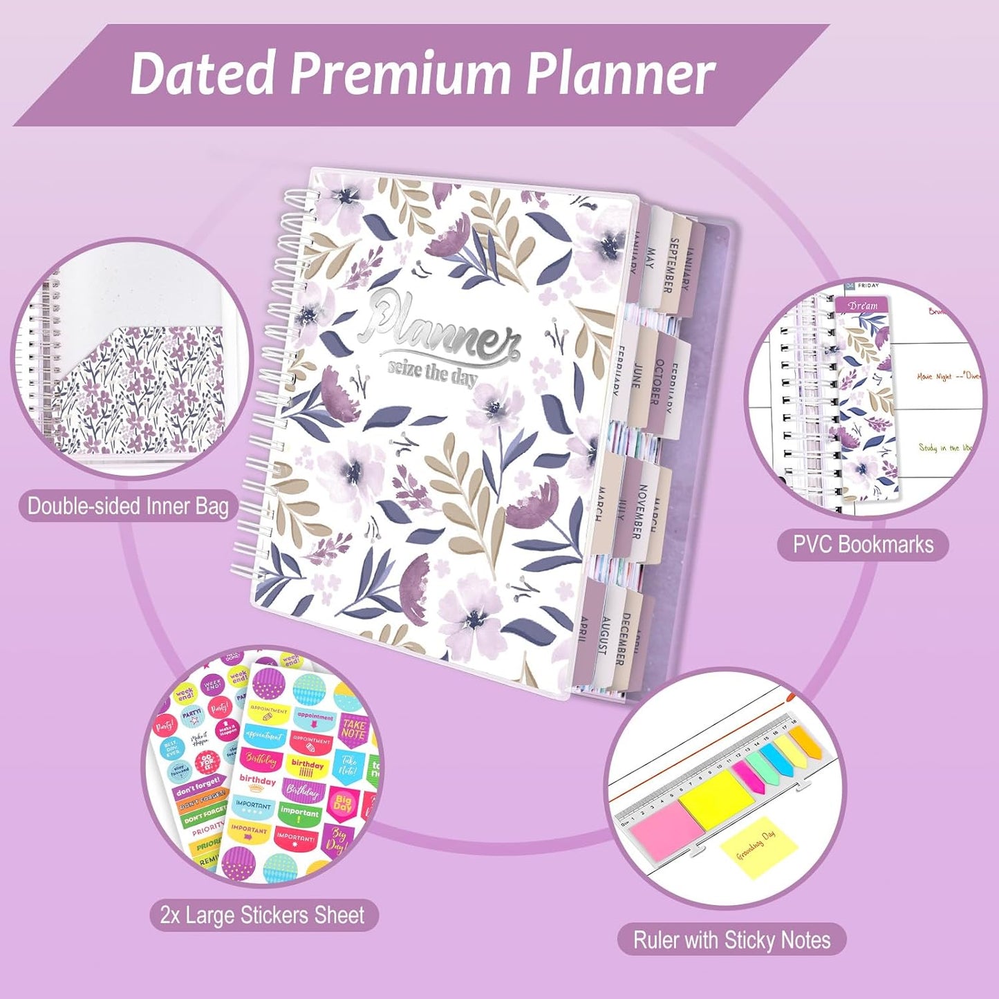 Planner 2025-2026, 18 Months Large Academic Daily Weekly Monthly Planner Organizer, July. 2025 - Dec. 2026, 8.5x9.8" Agenda with Page Tabs, Separator Page, Pocket Folder, Bookmark, Stickers & Sticky Note Set