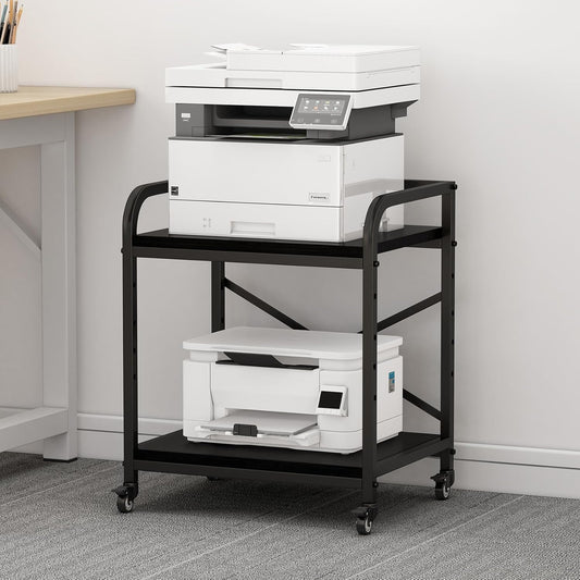 2 Tier Large Printer Stand, 20 x 20 Inches Printer Table with Storage Shelf, Rolling Printer Cart with Wheels for Home Office, Scanner Fax (Black)