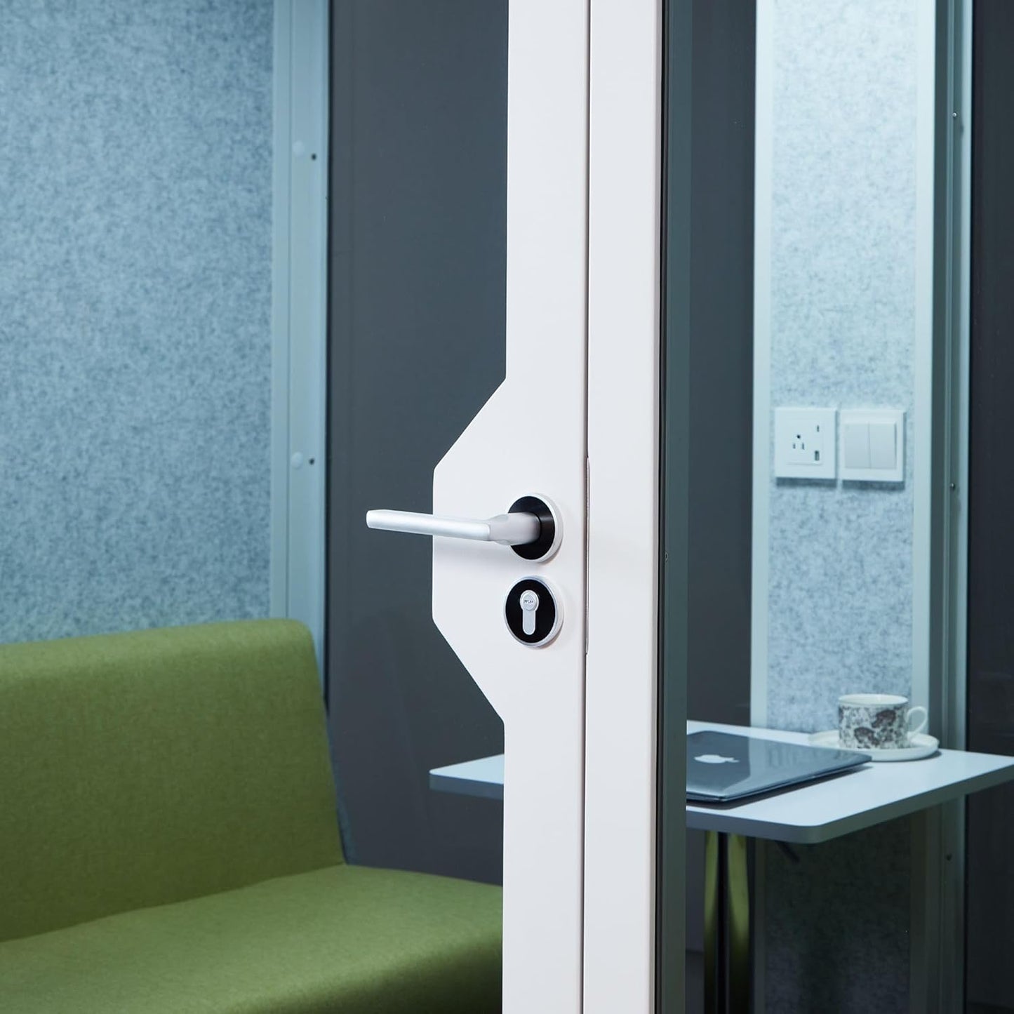 GEARONIC Mobile Office Pod Booth, Sound Proof Office Pod Booth with Mobile Roller, Larger Space for 2-4 People, LED Lighting System,Fans and AC USB Ports（White-Grey）