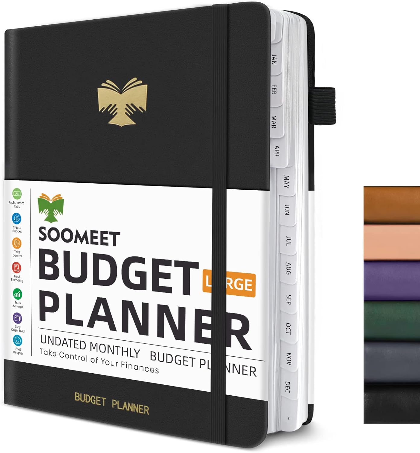 Budget Planner with Monthly Tabs,Large Size, Budgeting Journal and Budget Book to Control Your Money, Hardcover (Black)