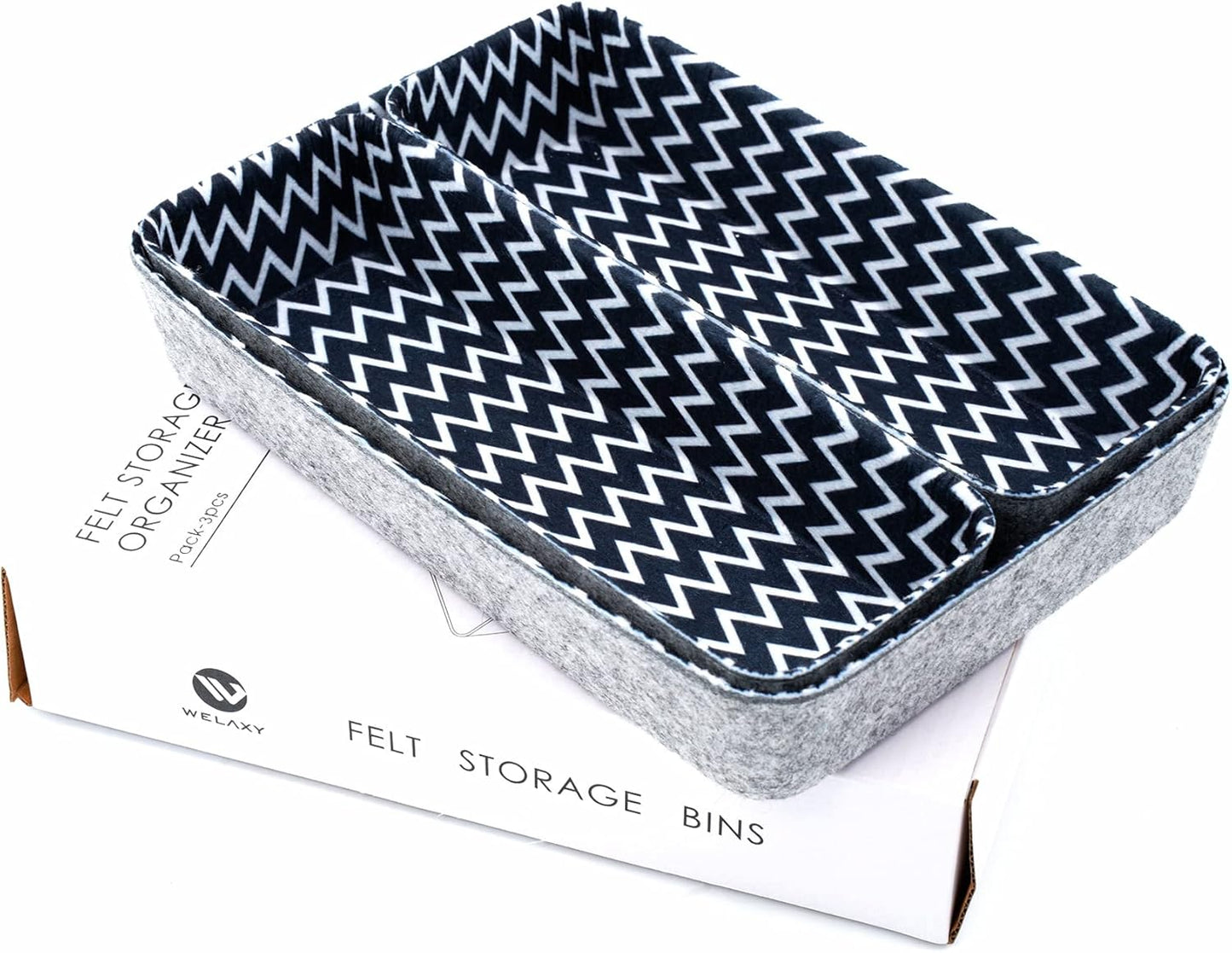 Welaxy Desk Drawer Organizer Bins with Modern Pattern Home Office Storage Bin Sturdy Small Sharrow Cozy Cubby Organize Box Gifts idea 3-Piece (Zigzag)