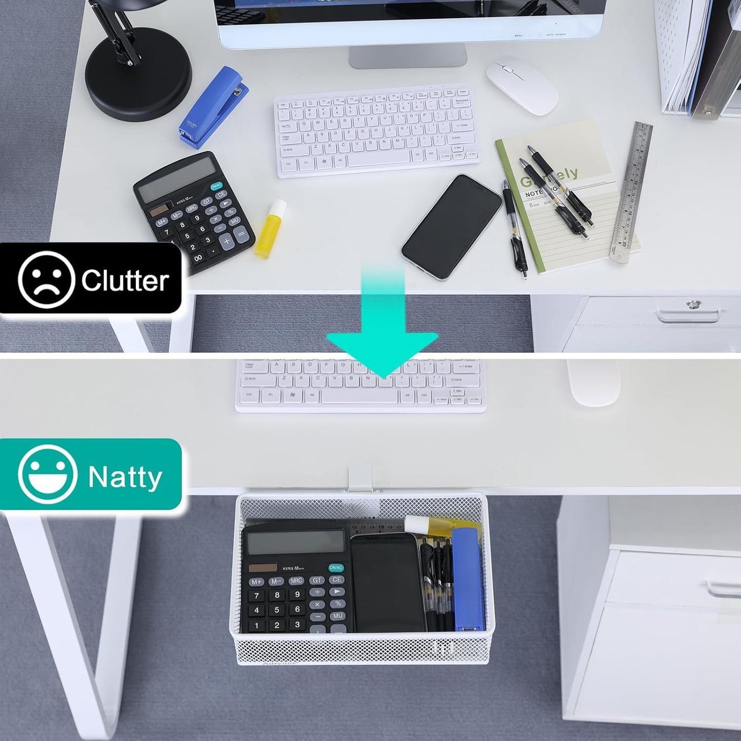 Clip-on Drawer organizers, desk organizer,can be clipped around the table to store small items. (White - Big)