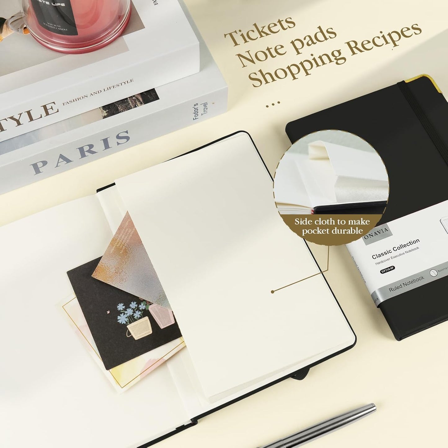 A5 Lined Journal Notebook - 100 GSM Thick Paper, Hardcover Journaling Notebook for Writing, Work, Travel, School, College Ruled Journal for Women and Men, PU Leather Note Book, 5.5”x8.3”- Black