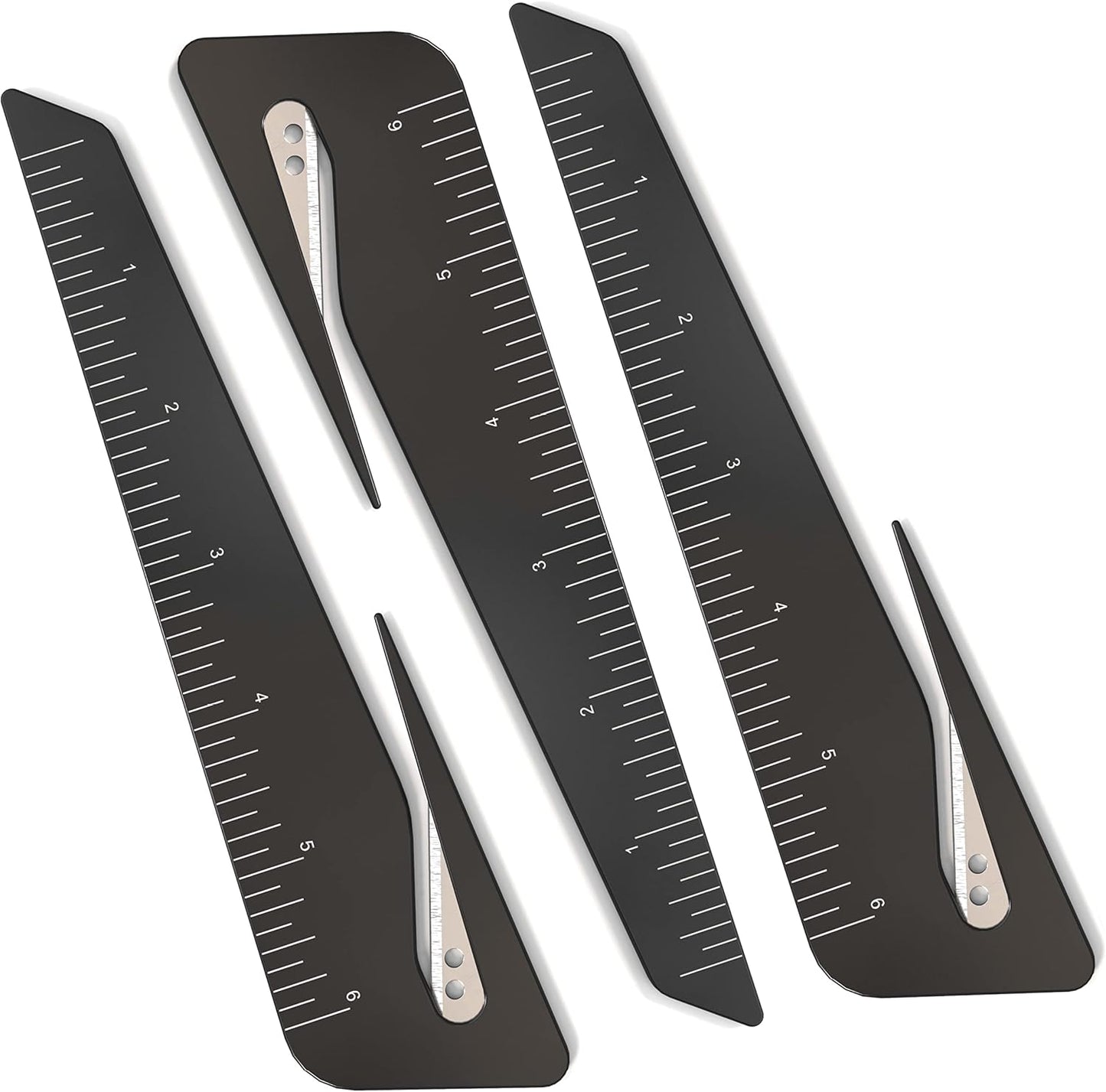 Uncommon Desks Ruler & Letter Opener Combo - Easy to Hold - Oversized Grip - Black 6 Inch Ruler - Envelope Opener w/Measuring Tool - Perfect for Crafts, Drafting, Sewing, & Drawing - (3 Pack, Black)